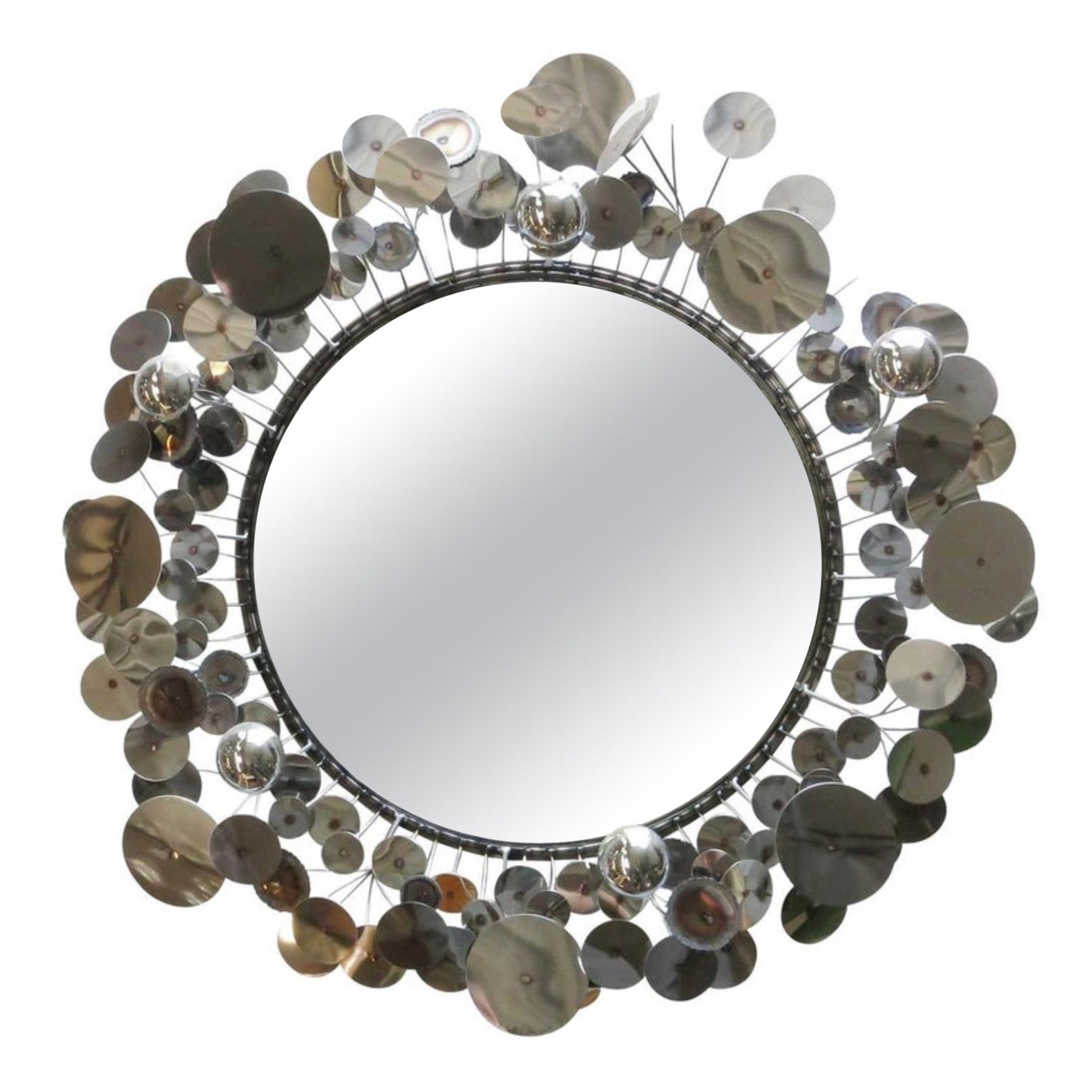 Curtis Jere "Raindrops" Chrome Sculptural Wall Mirror by Jonathan Adler