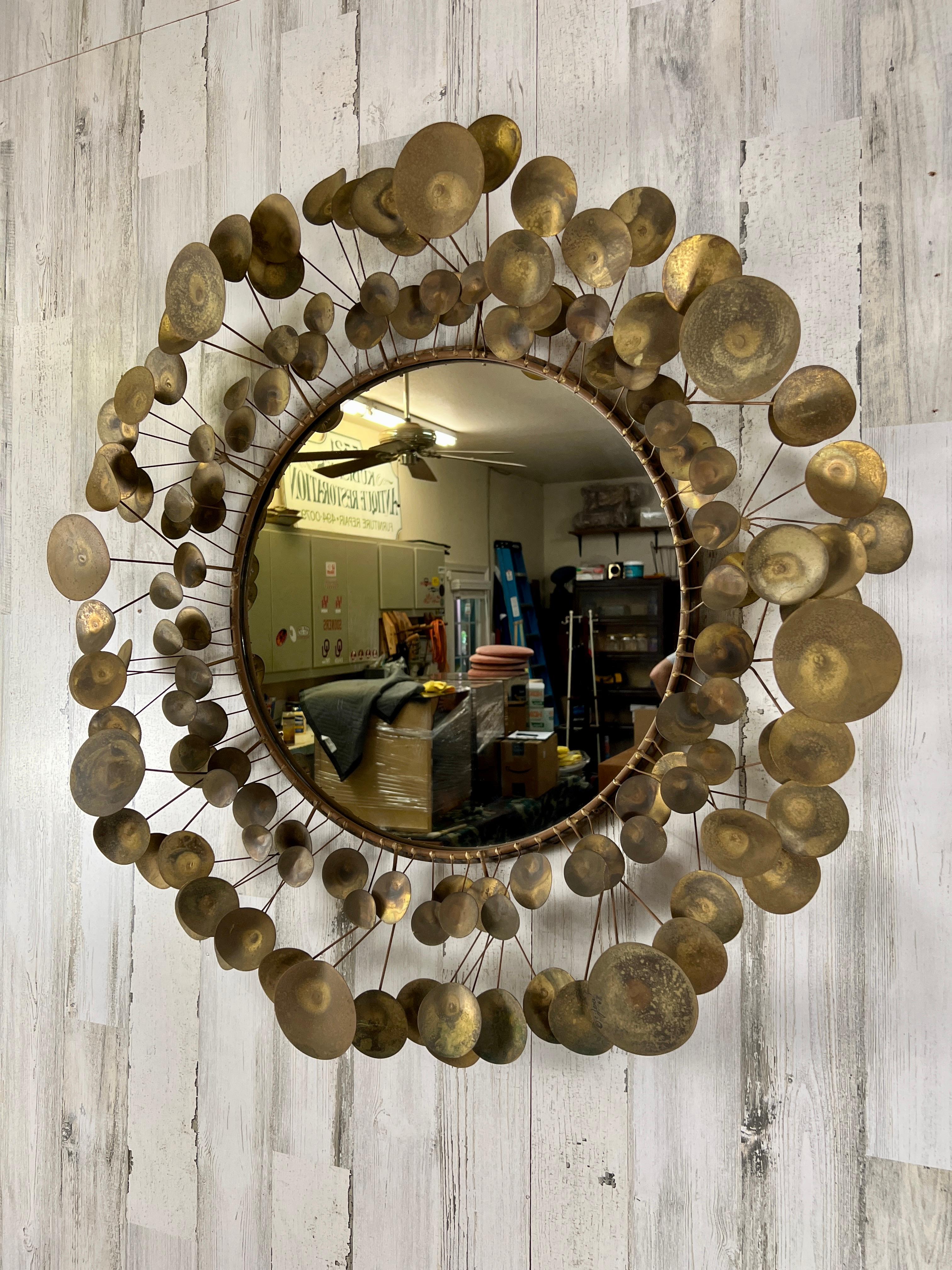 Early version of the Raindrops mirror with fifty years of natural patina. Signed 1968.