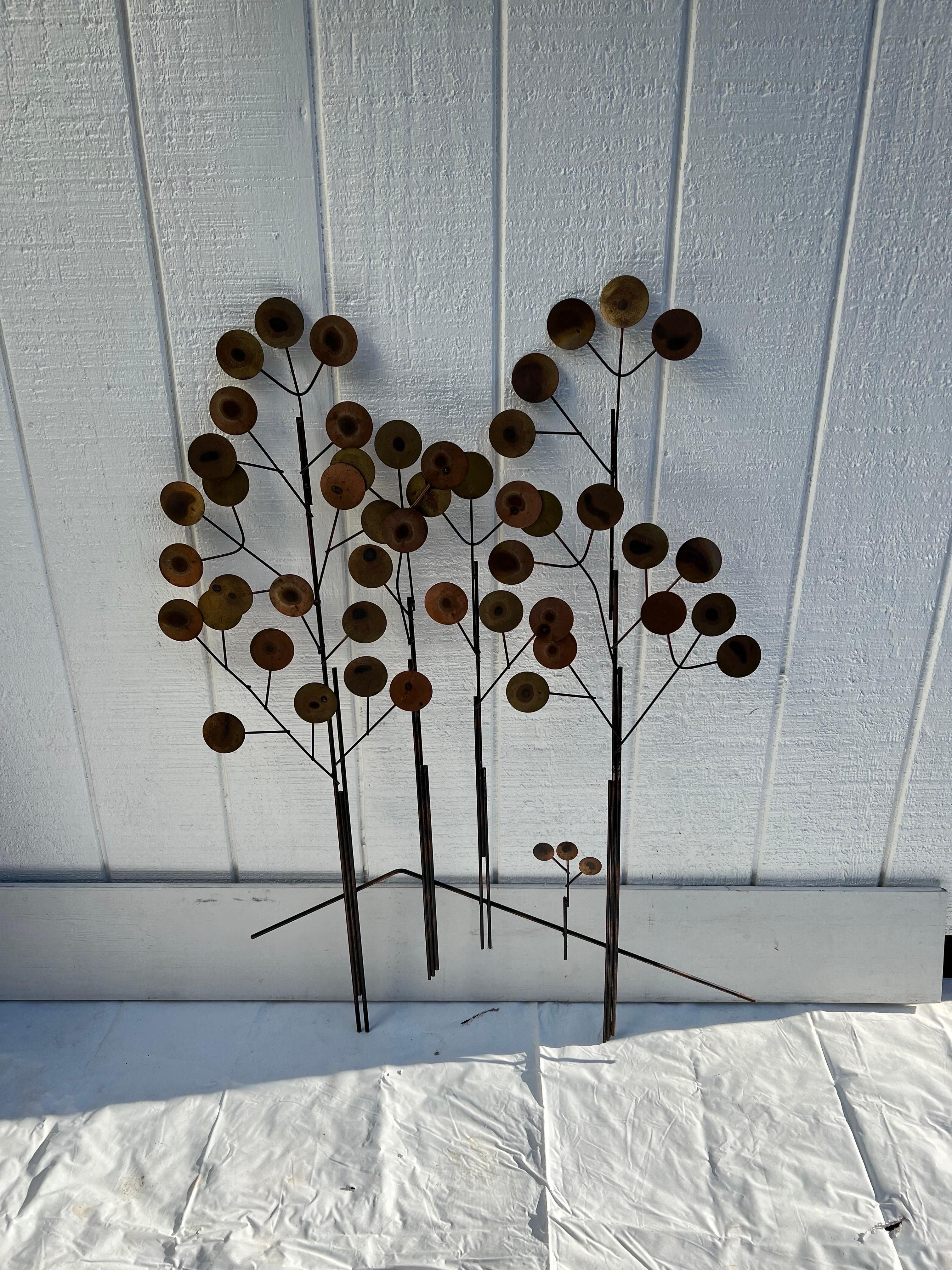 Curtis Jere Raindrops Tree Wall Sculpture. Round mixed metal raindrop or lollipop design tree sculpture. Perfect for that mid century room. Hang above a sofa or credenza.