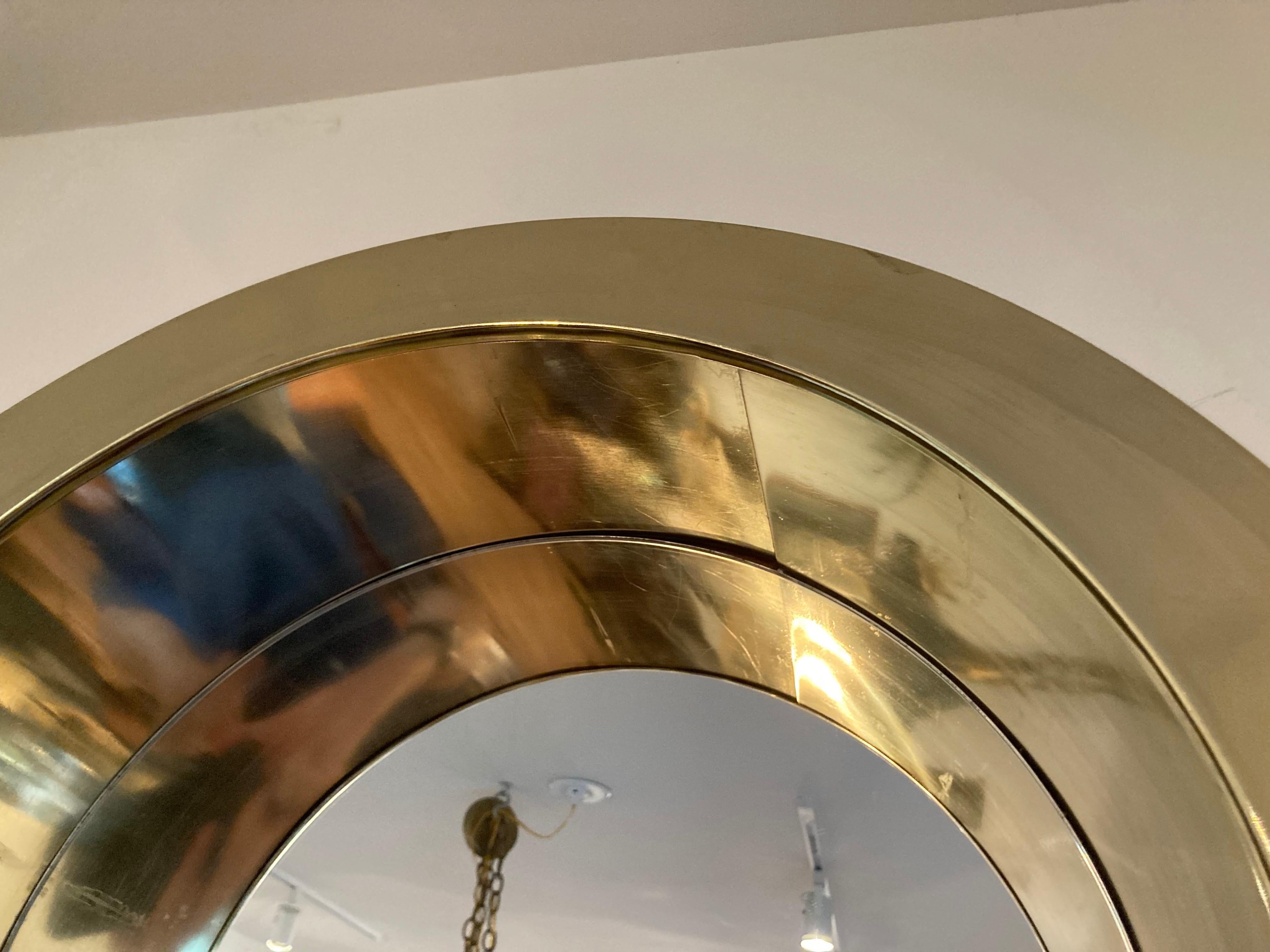 Curtis Jere Round Brass Mirror In Good Condition In East Hampton, NY