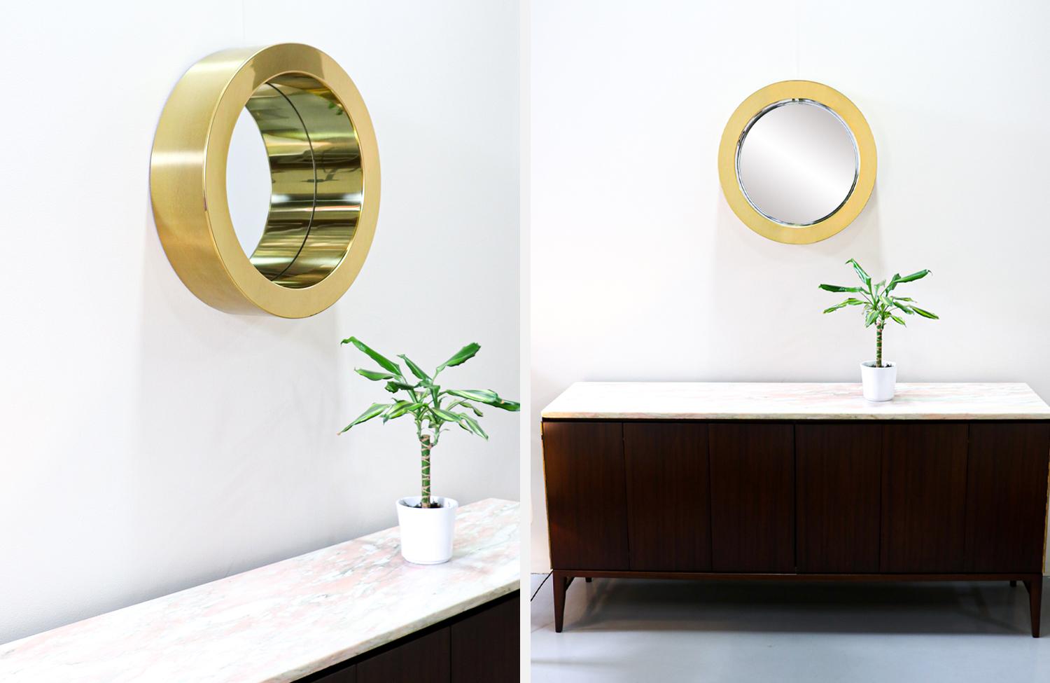 Mid-Century Modern Curtis Jere Round Brass Wall Mirror for Artisan House
