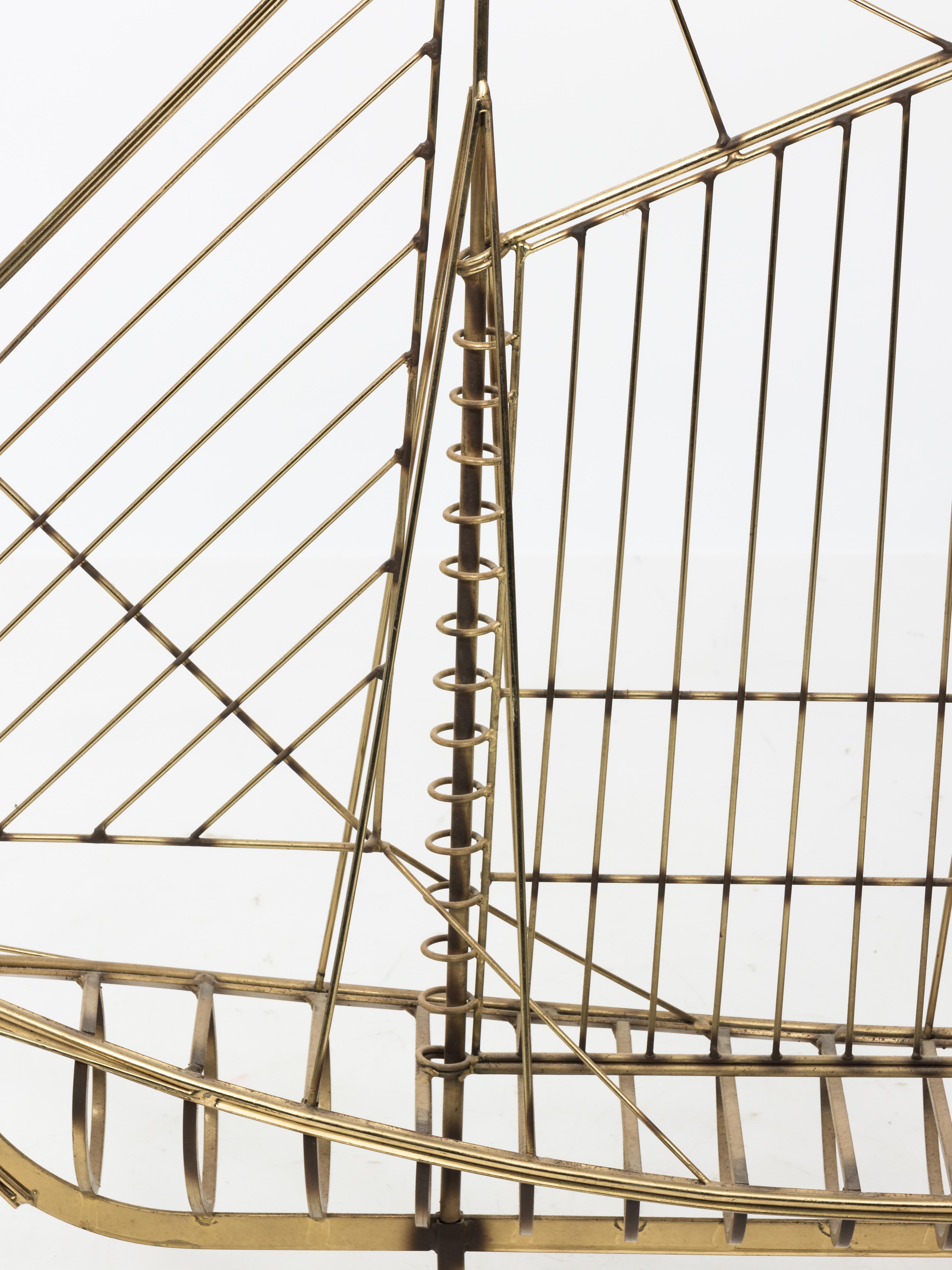 Large scale Curtis Jere sail boat sculpture, signed and dated. Brass finish.