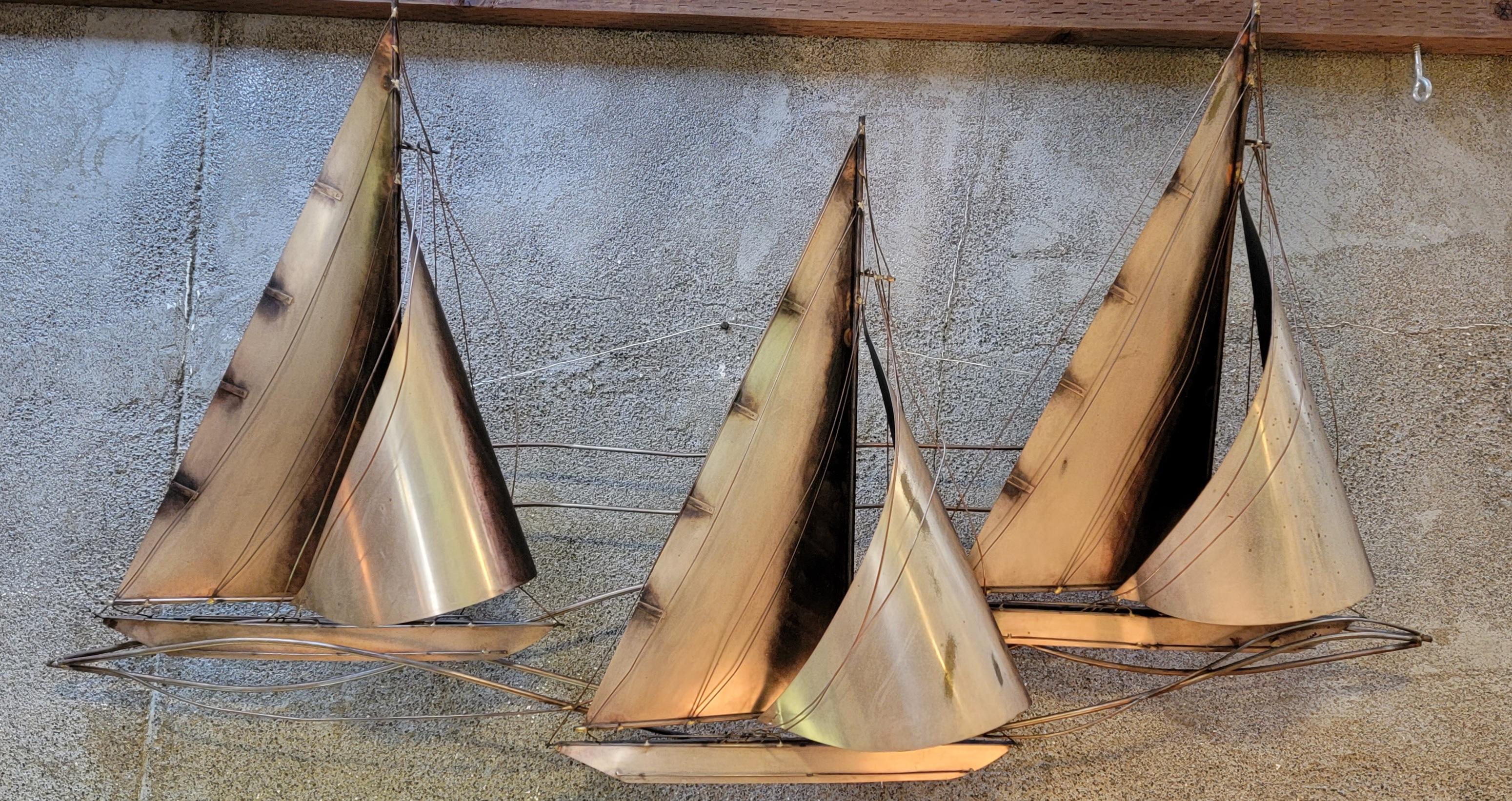 20th Century Curtis Jere Sailboat Metal Wall Sculpture