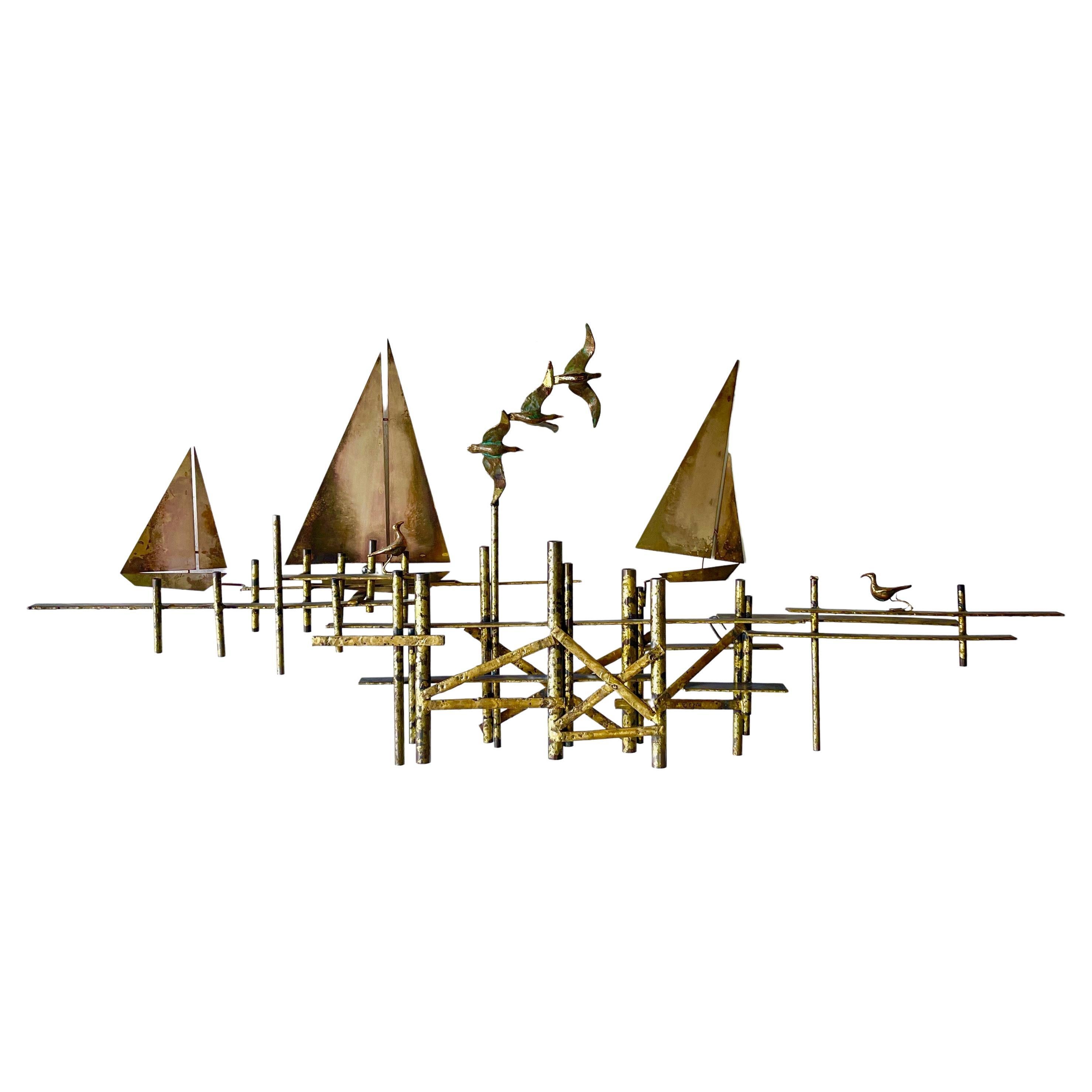 Curtis Jere Sailboat on Pier / Dock Wall Art Sculpture For Sale