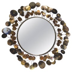 Curtis Jere Sculpture Mixed Metals Rain Drops Wall Mirror