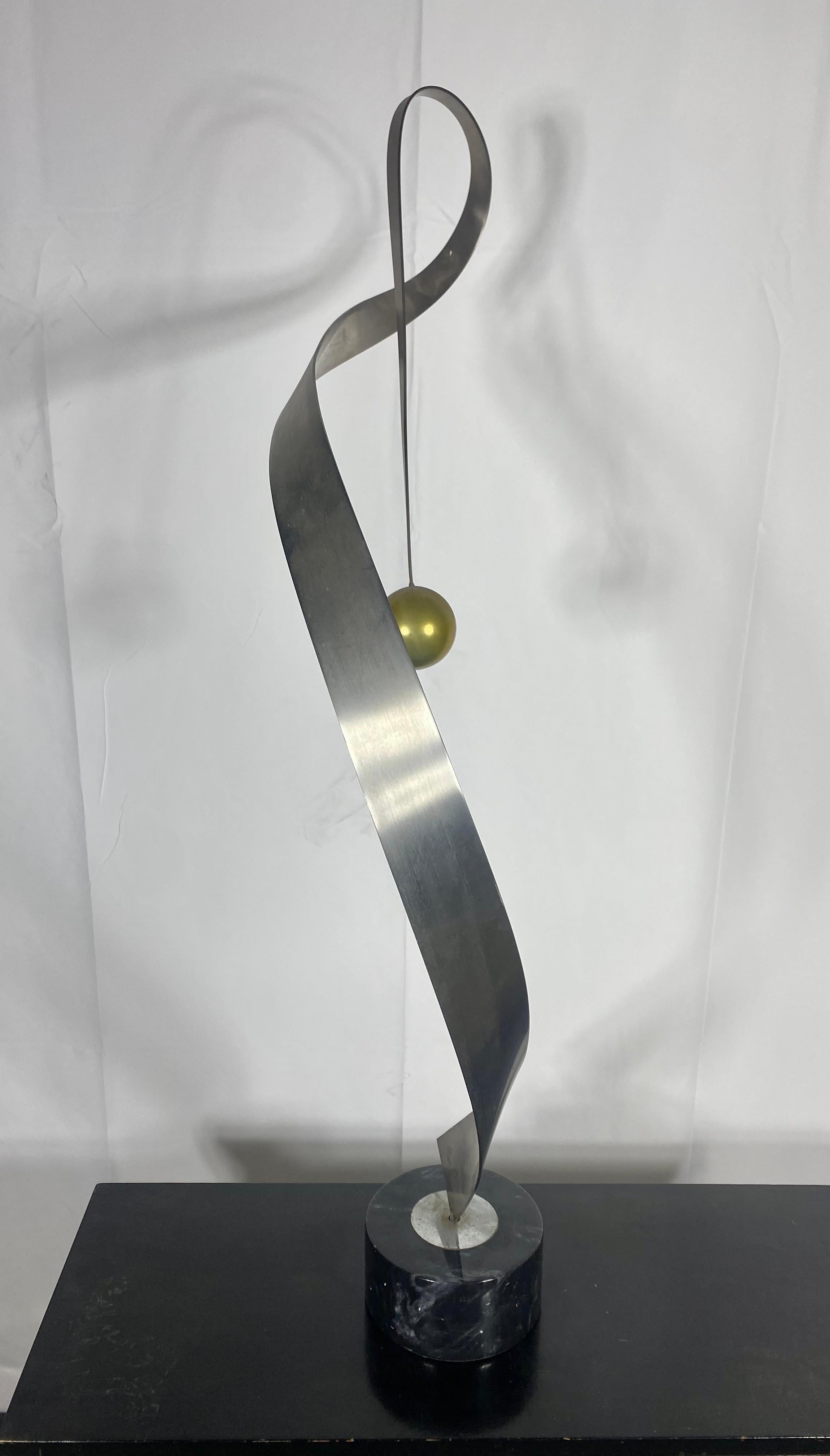 Curtis Jeré Sculpture , Stainless / Brass with Marble Base, Signed For Sale 4