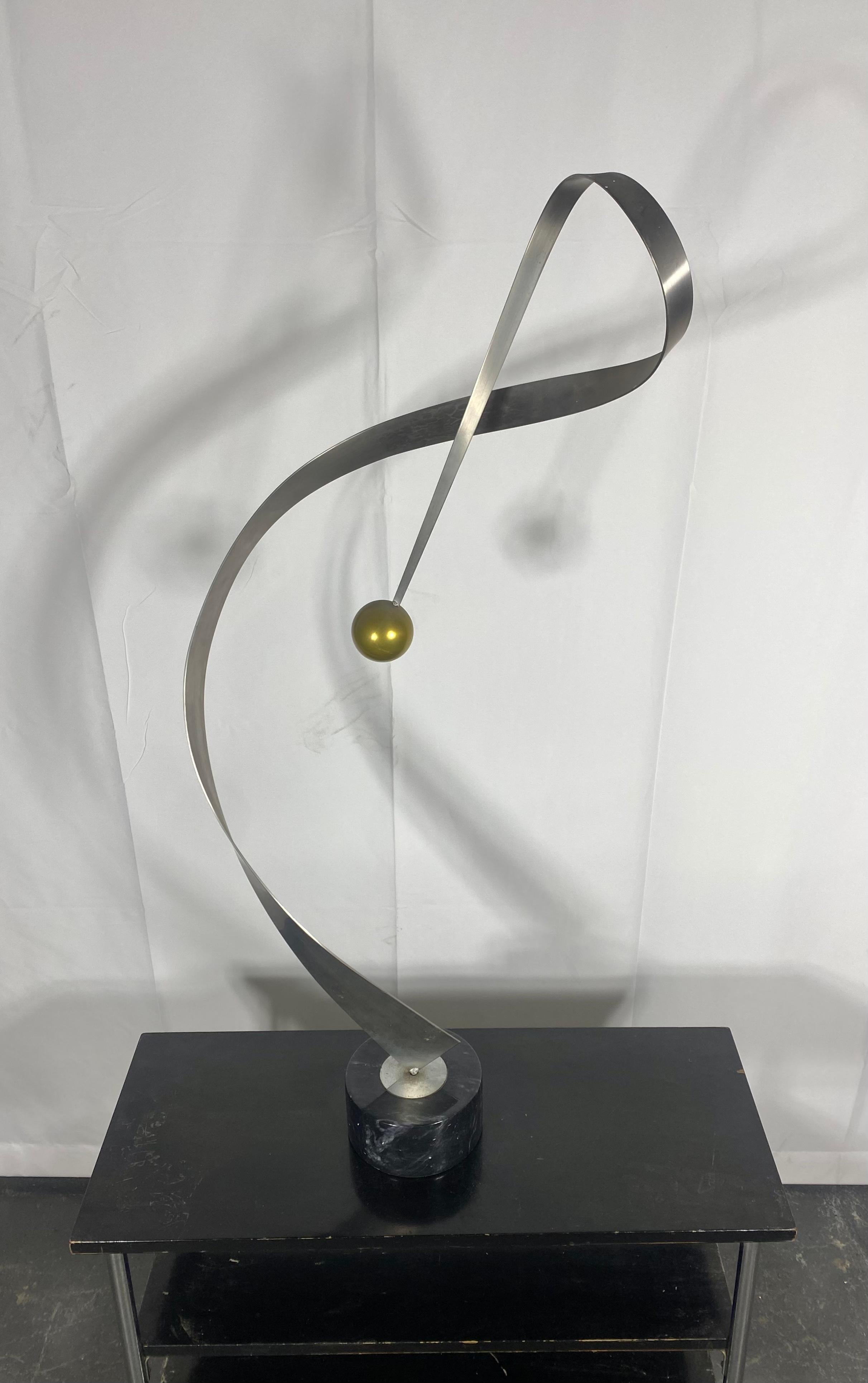 Curtis Jeré Sculpture , Stainless / Brass with Marble Base, Signed For Sale 5