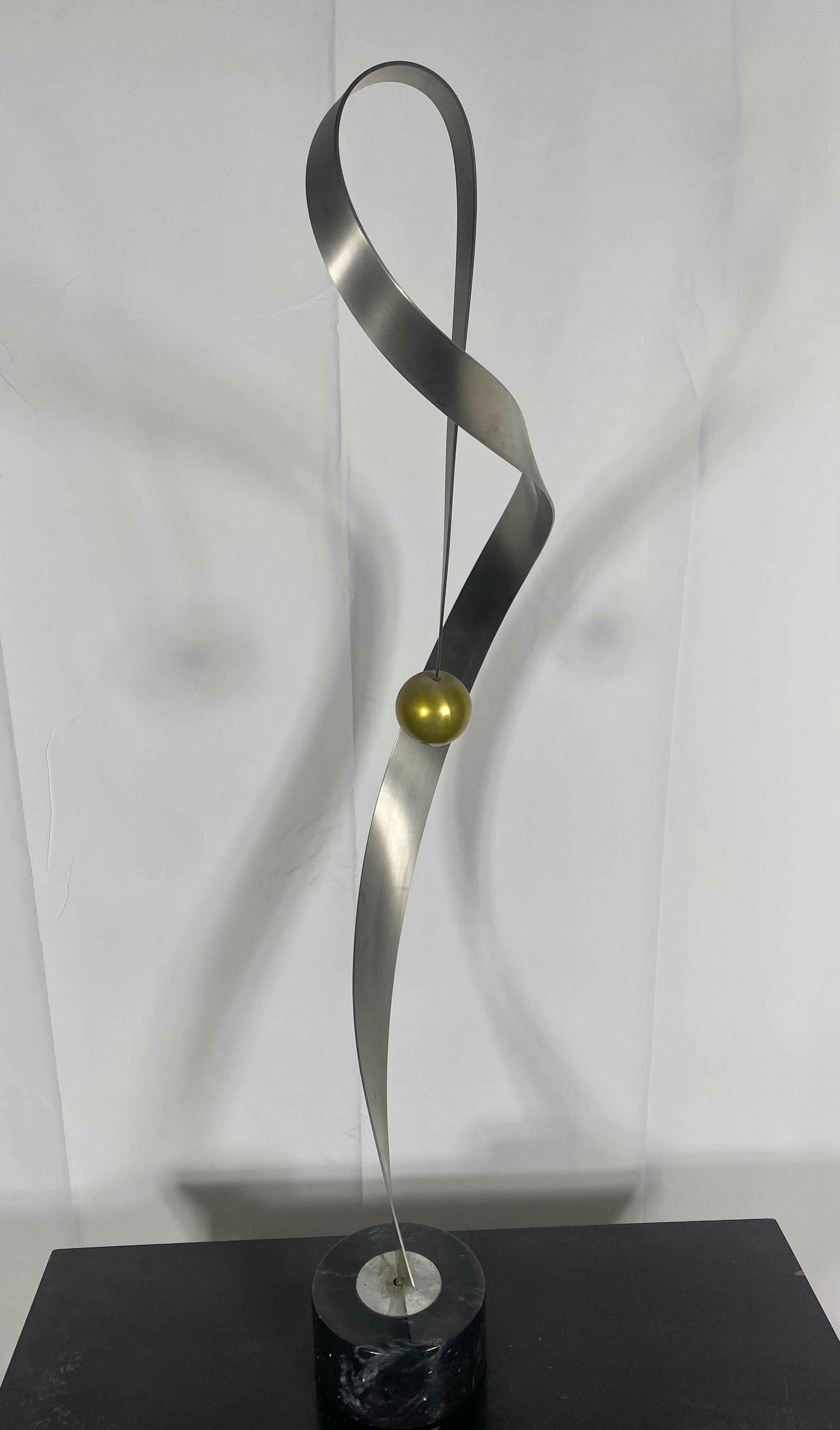 Curtis Jeré Sculpture , Stainless / Brass with Marble Base, Signed For Sale 6