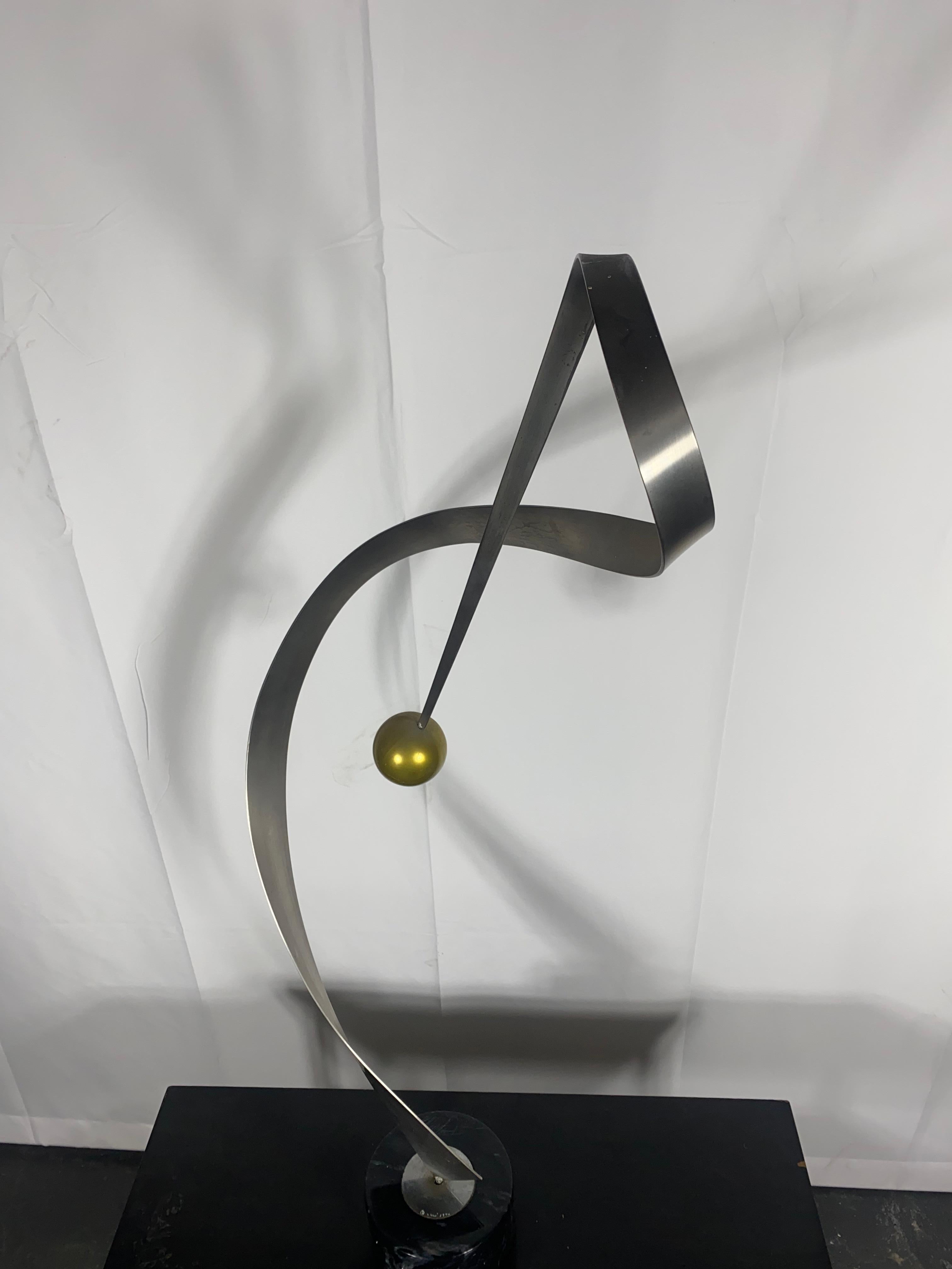 Curtis Jeré Sculpture , Stainless / Brass with Marble Base, Signed In Good Condition For Sale In Buffalo, NY