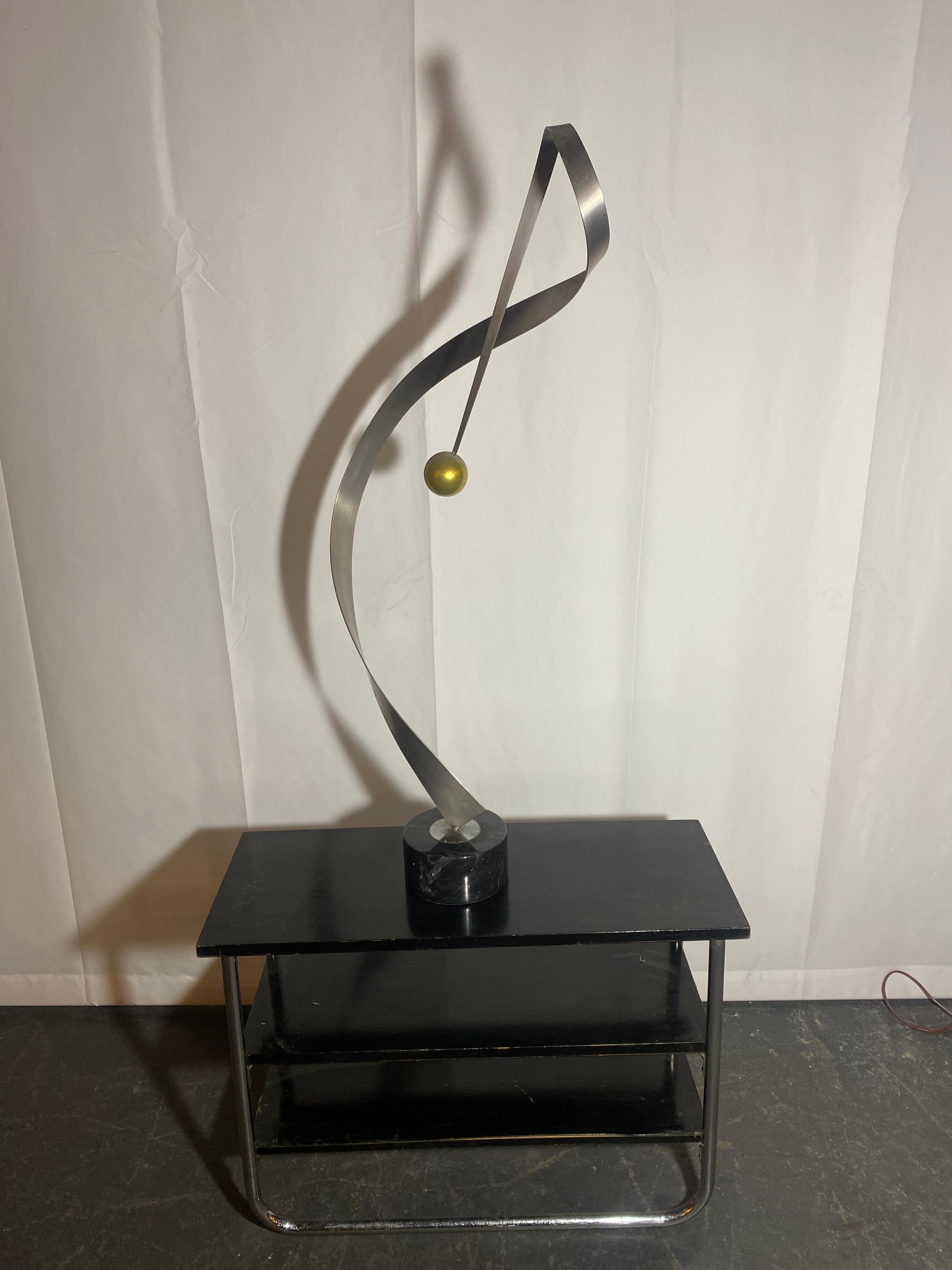 Late 20th Century Curtis Jeré Sculpture , Stainless / Brass with Marble Base, Signed For Sale