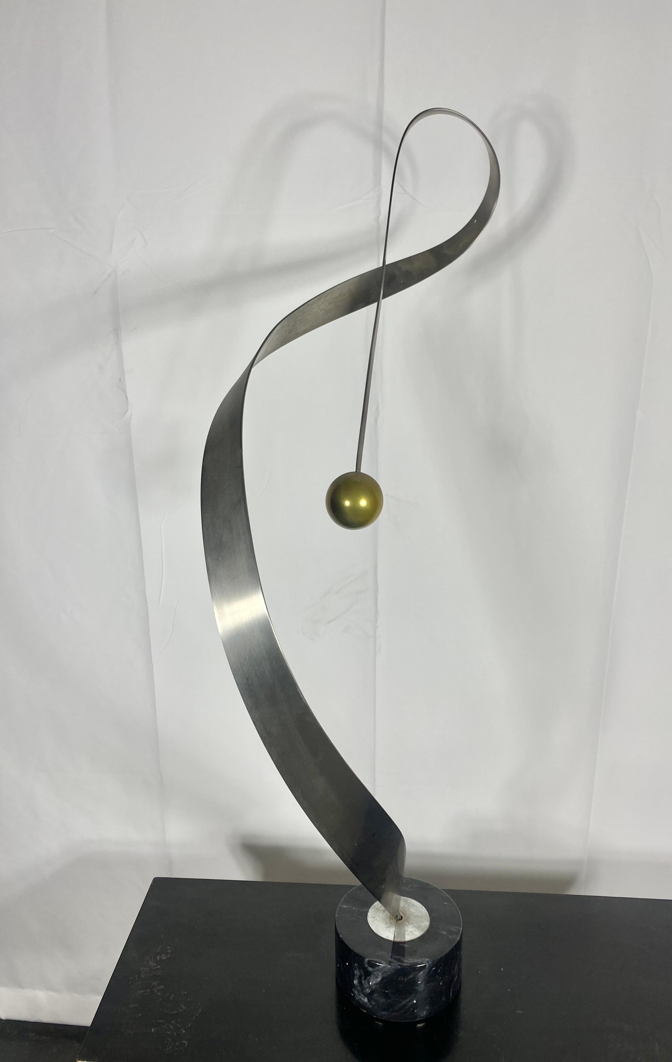 Curtis Jeré Sculpture , Stainless / Brass with Marble Base, Signed For Sale 1