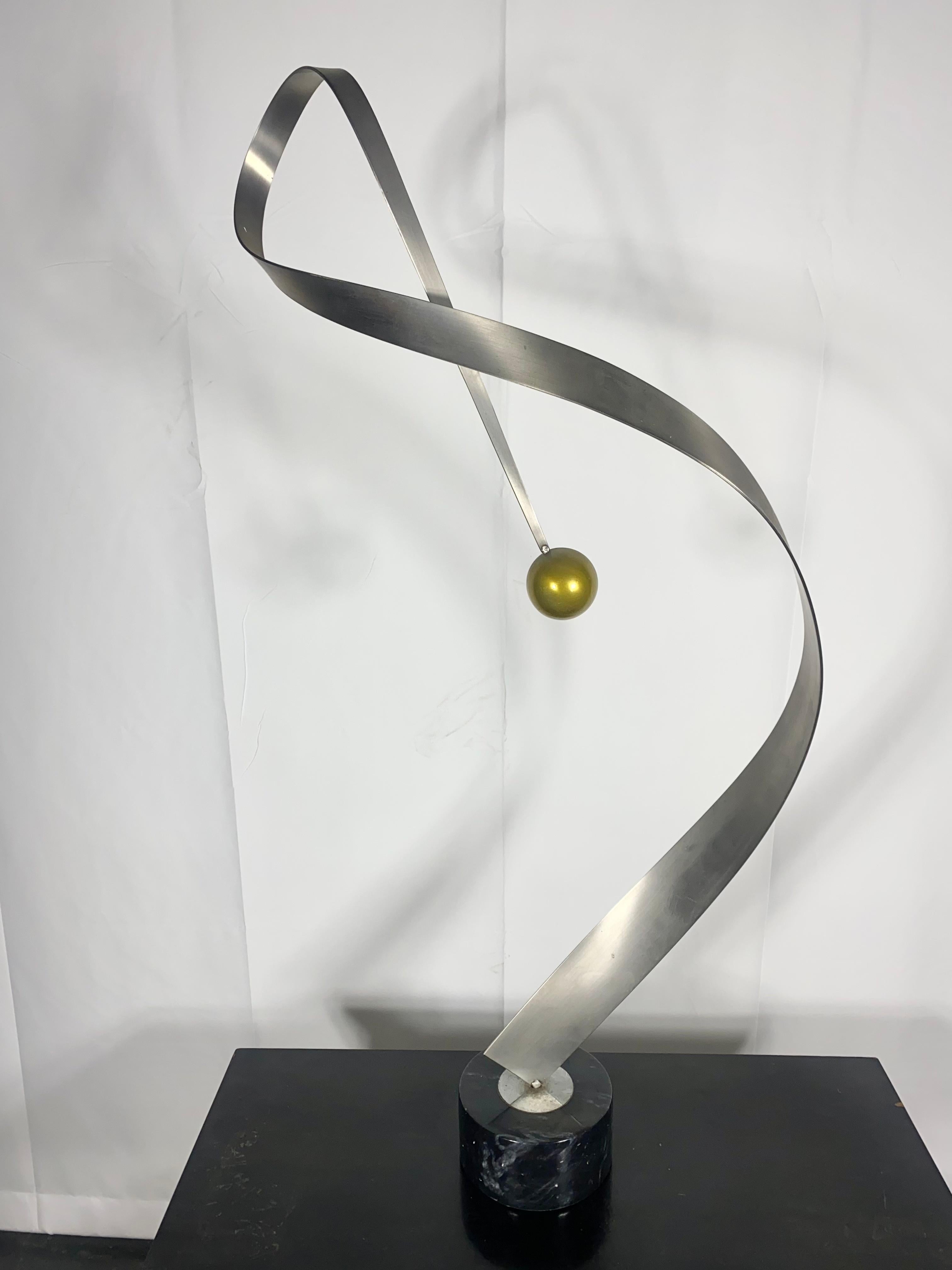 Curtis Jeré Sculpture , Stainless / Brass with Marble Base, Signed For Sale 2