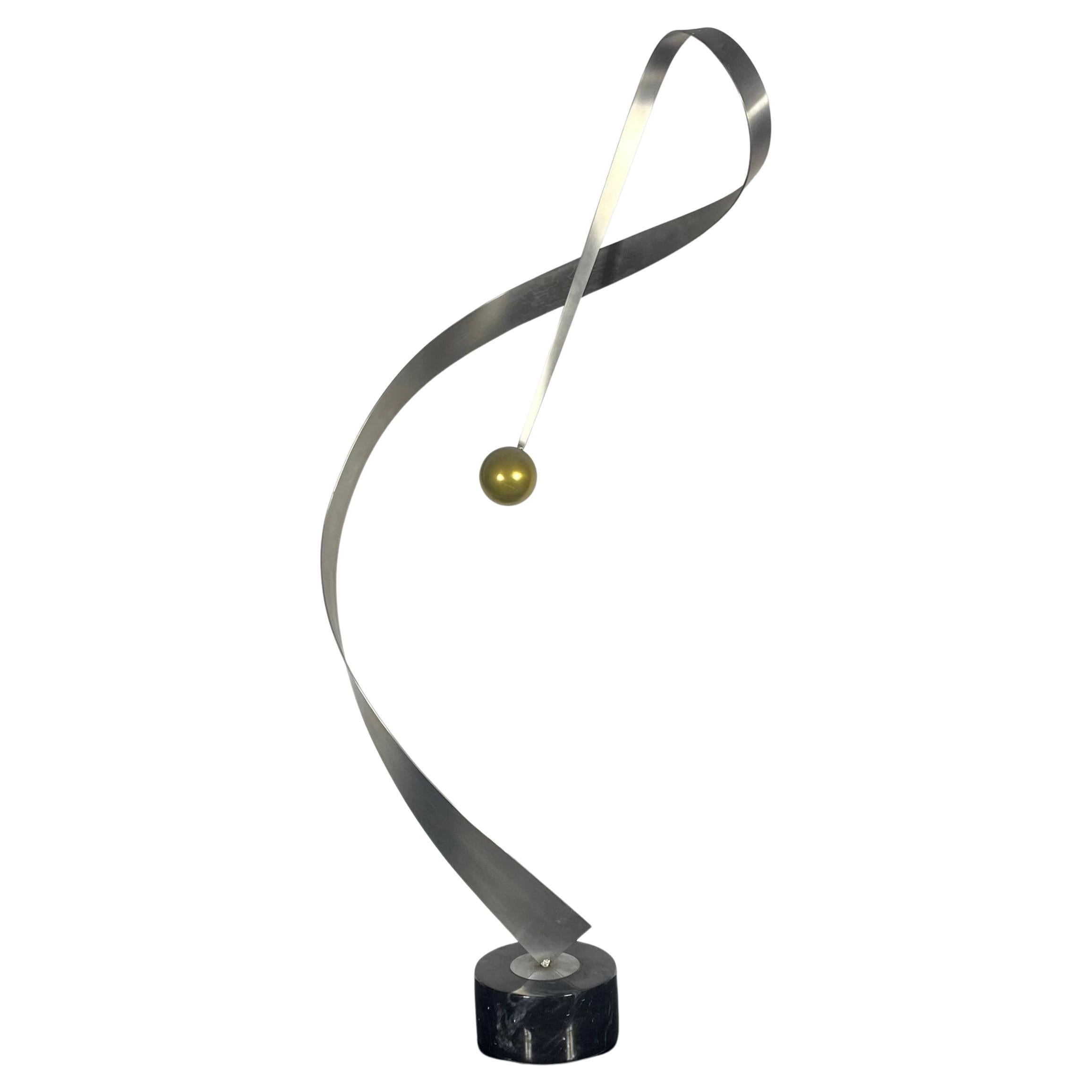 Curtis Jeré Sculpture , Stainless / Brass with Marble Base, Signed For Sale