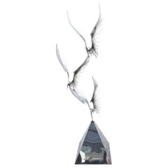 Eagles in Flight Minimal Chrome Sculpture with Base