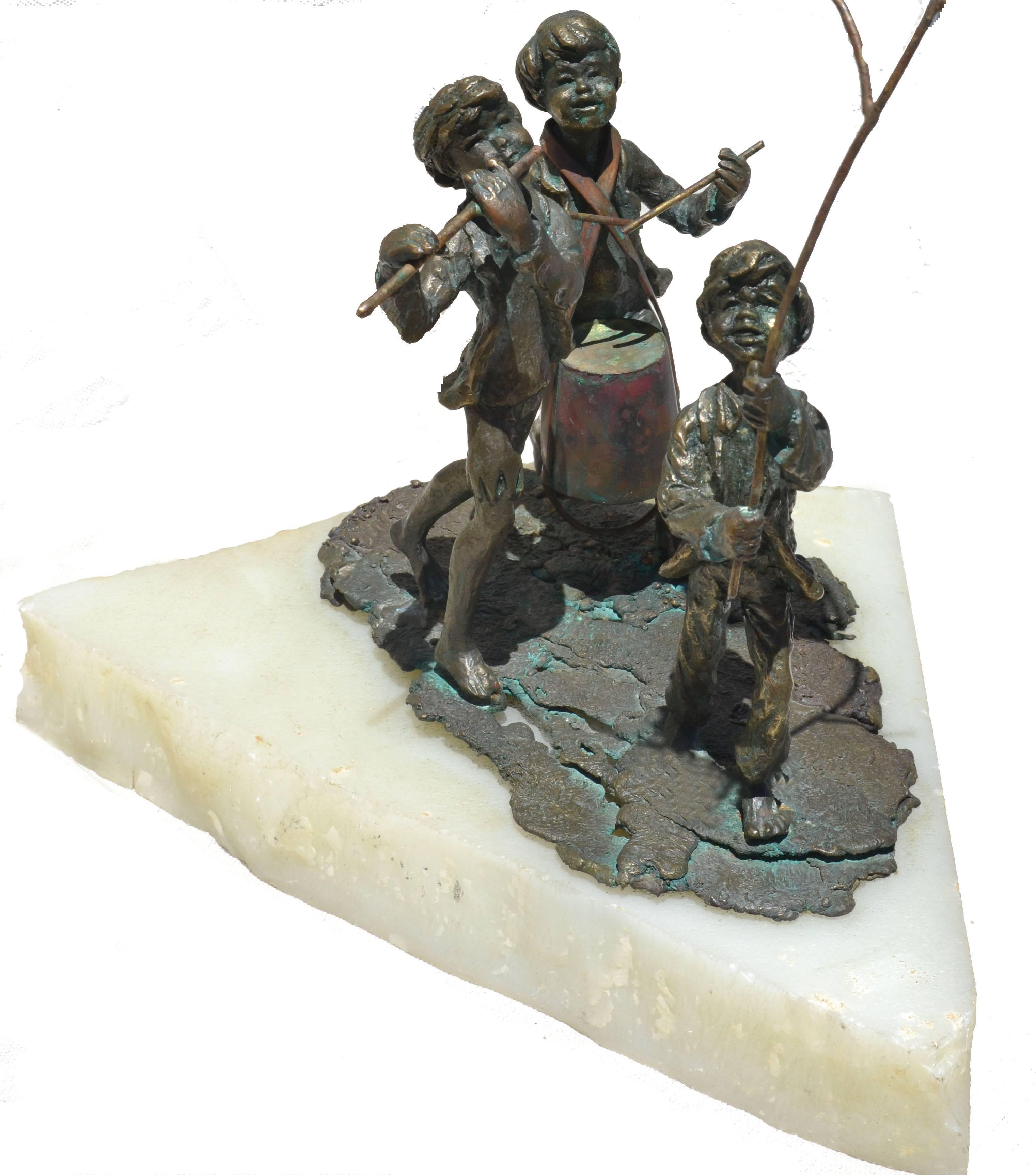 Expressive Bronze sculpture of a group of boys on the 4th of July celebrating in their own way that 