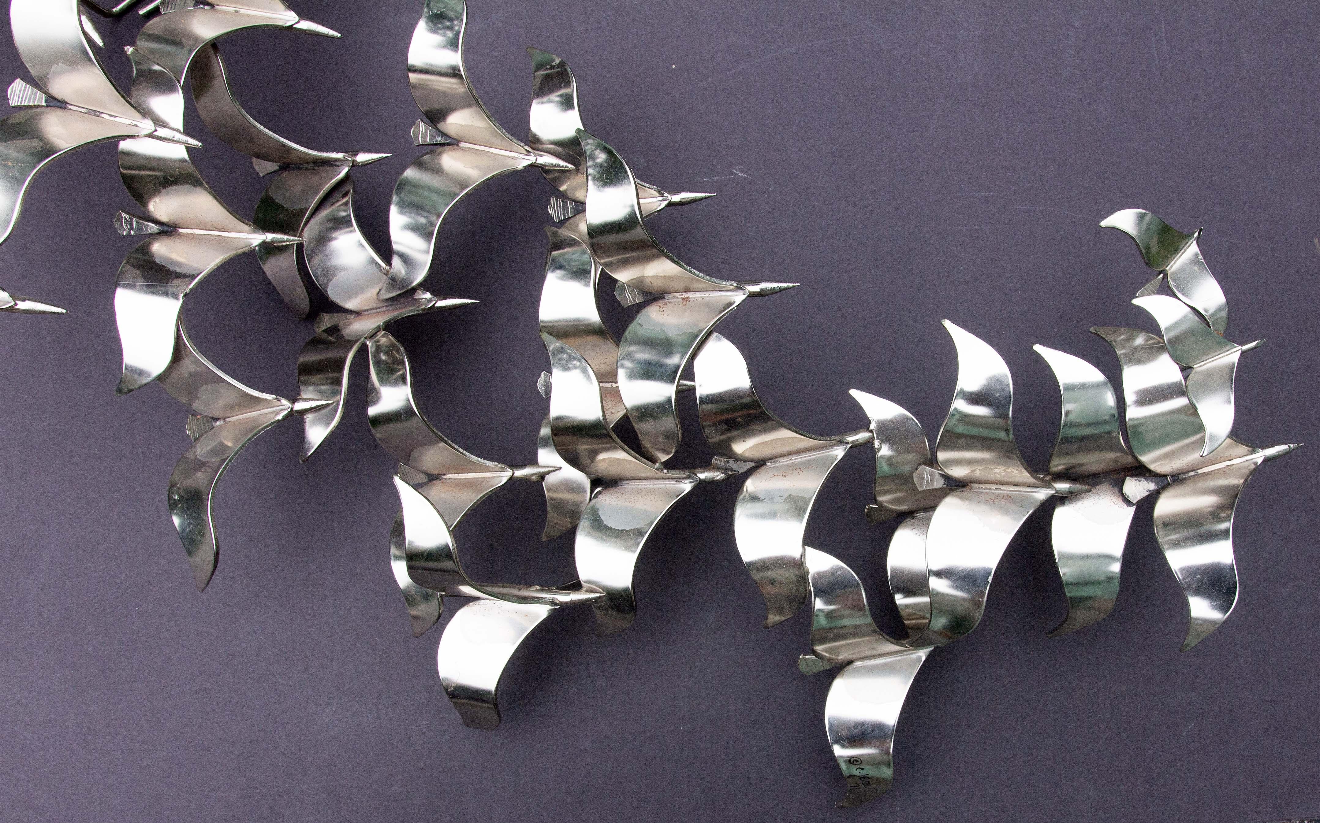 Vintage Curtis Jere Chrome Birds in Flight Wall Sculpture - Gray Abstract Sculpture by Curtis Jeré