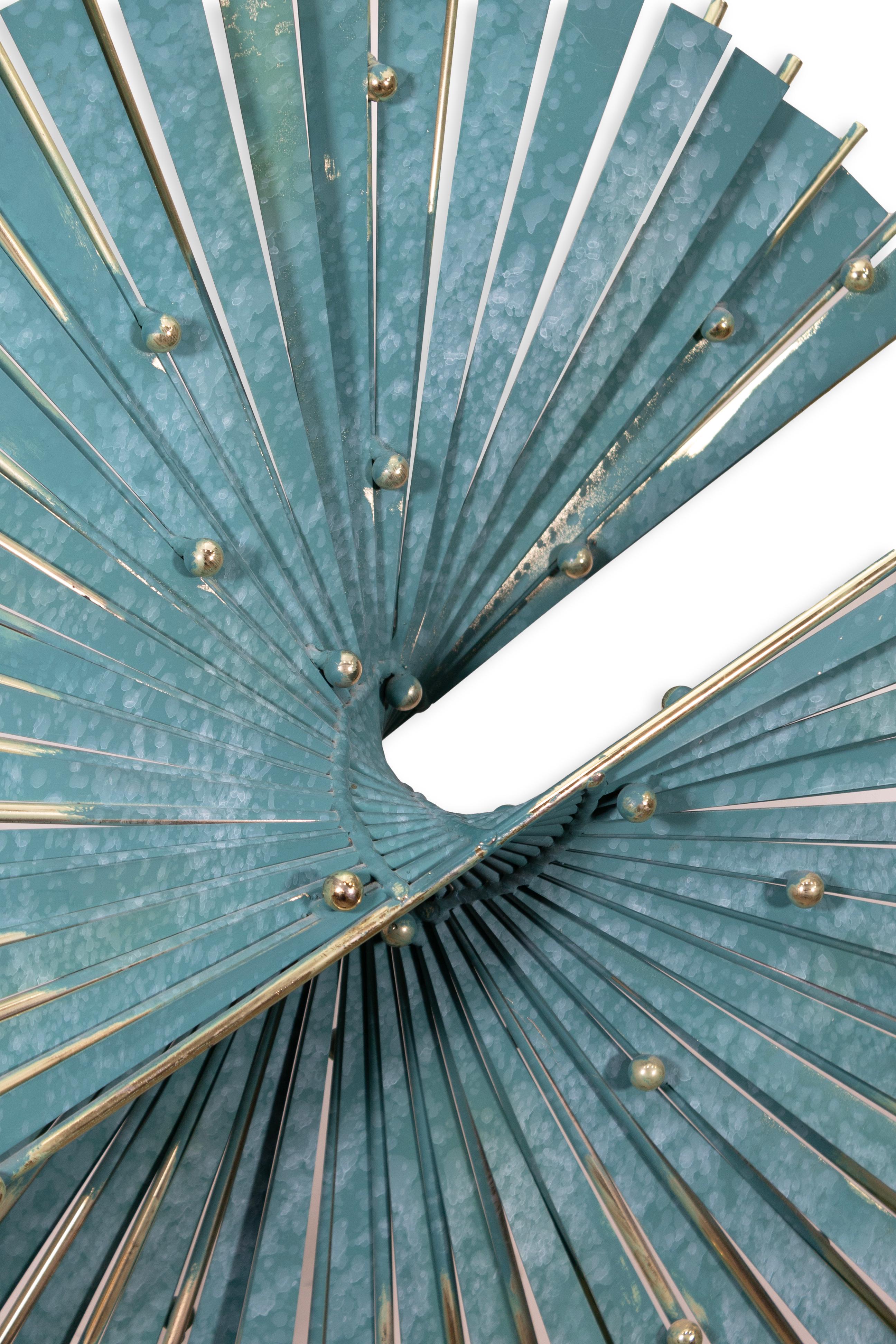 French Curtis Jere Signed 1987 Blue Metal Brass and Marble Kinetic Table Sculpture