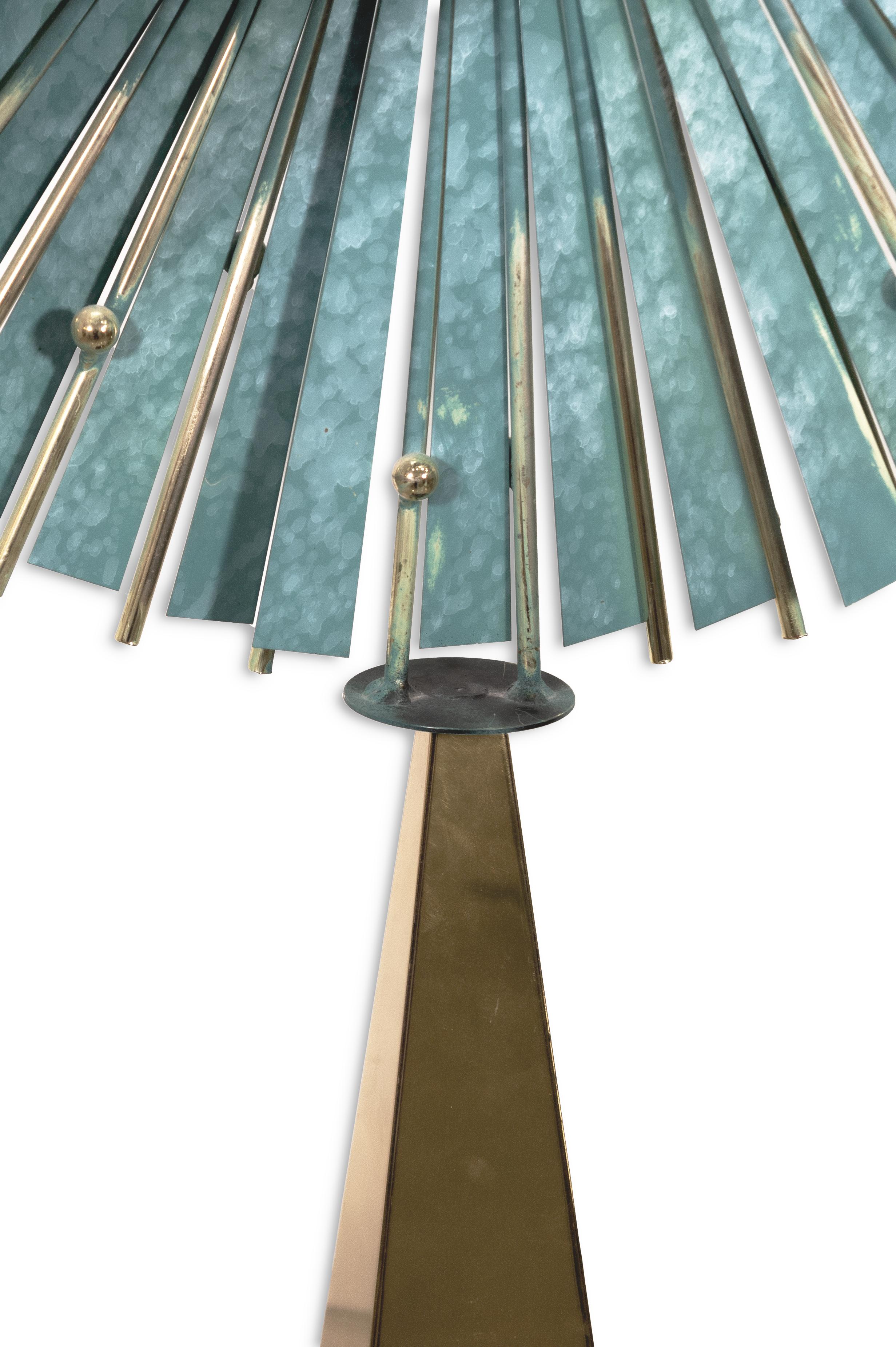 Curtis Jere Signed 1987 Blue Metal Brass and Marble Kinetic Table Sculpture 1