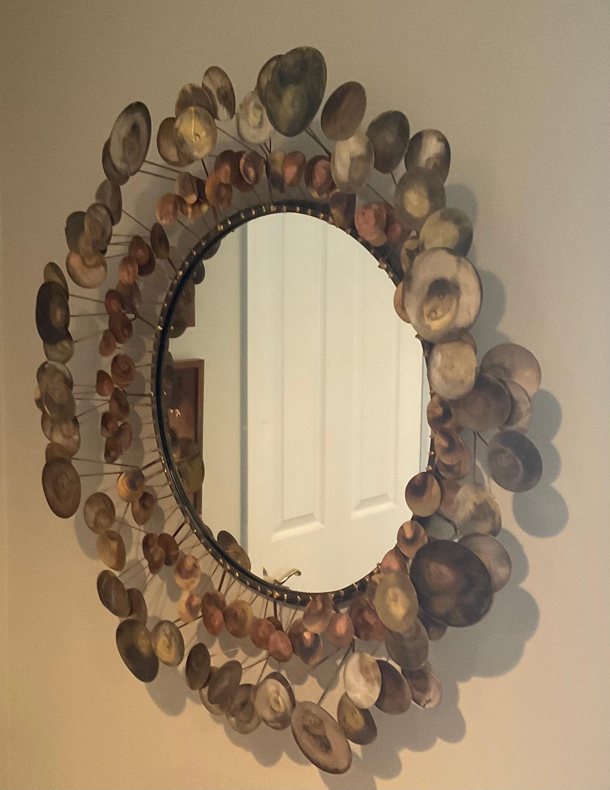 Miroir Raindrops de Curtis Jere, très ancien, signé et daté de 1968. L'un des premiers que j'ai vus. La patine est superbe et l'attrait visuel étonnant. 