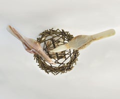 Curtis Jeré: Signierte Skulptur „Vögel im Nest“ aus Messing und Onyx, datiert 1980