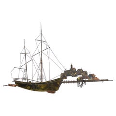 Curtis Jere Signed Brutalist Mid-Century Brass Ship Wall Sculpture