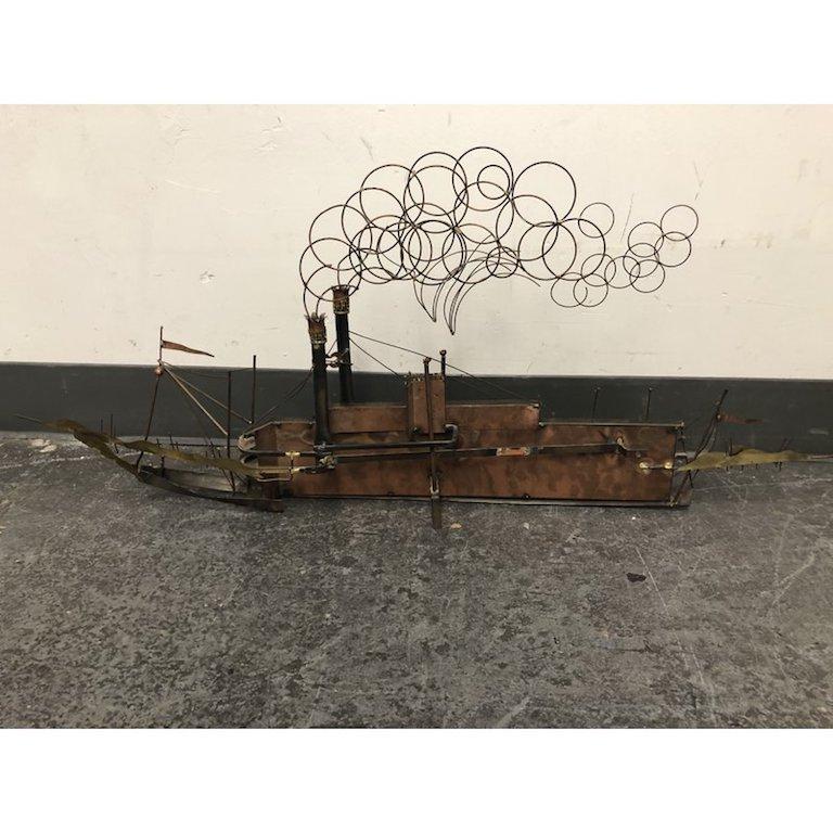 Curtis Jere Signed Steamboat 'Dixie' Metal Sculpture In Good Condition For Sale In San Francisco, CA