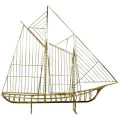 Curtis Jere "Skeleton" Sailboat Wall Sculpture in Brass