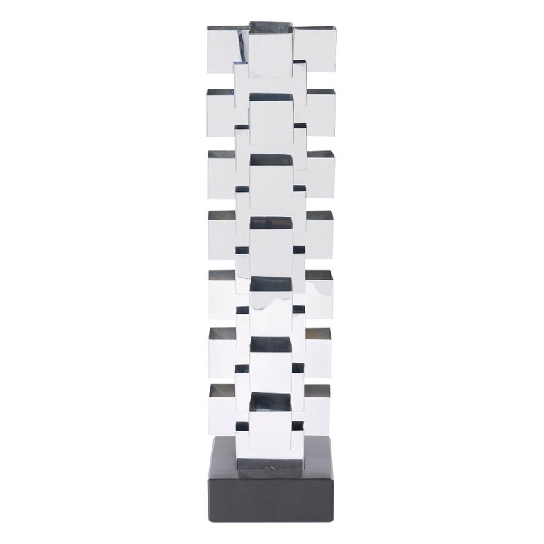 Curtis Jere Stacked Chrome Geometric Skyscraper Lamp For Sale