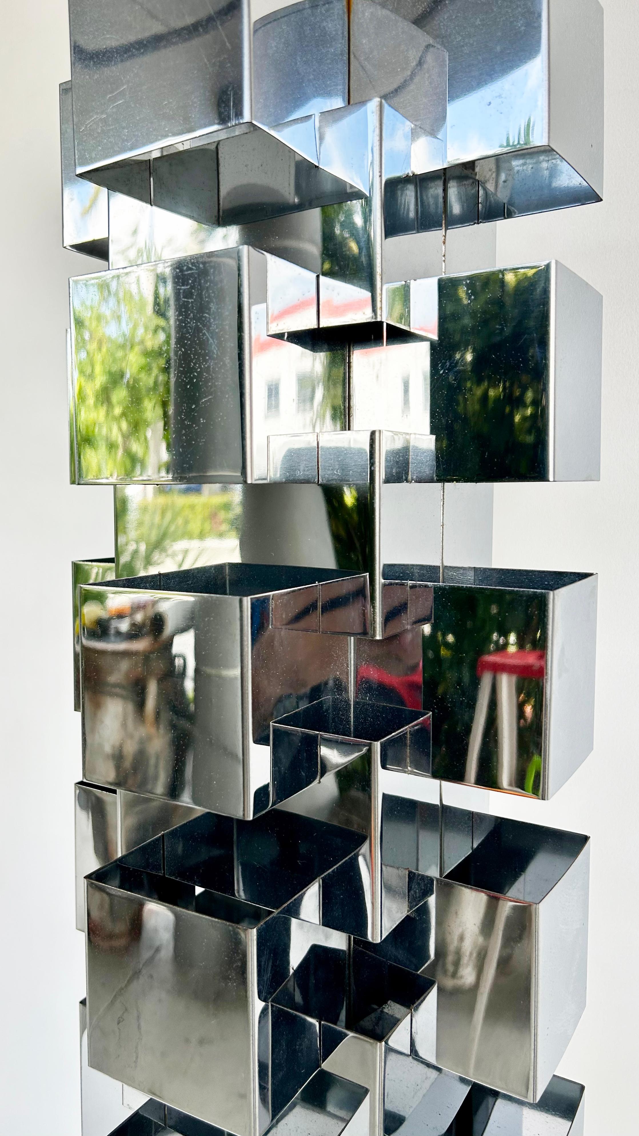 Late 20th Century Curtis Jere Stacked Chrome Geometric Skyscraper Lamp, Signed, Working Condition For Sale