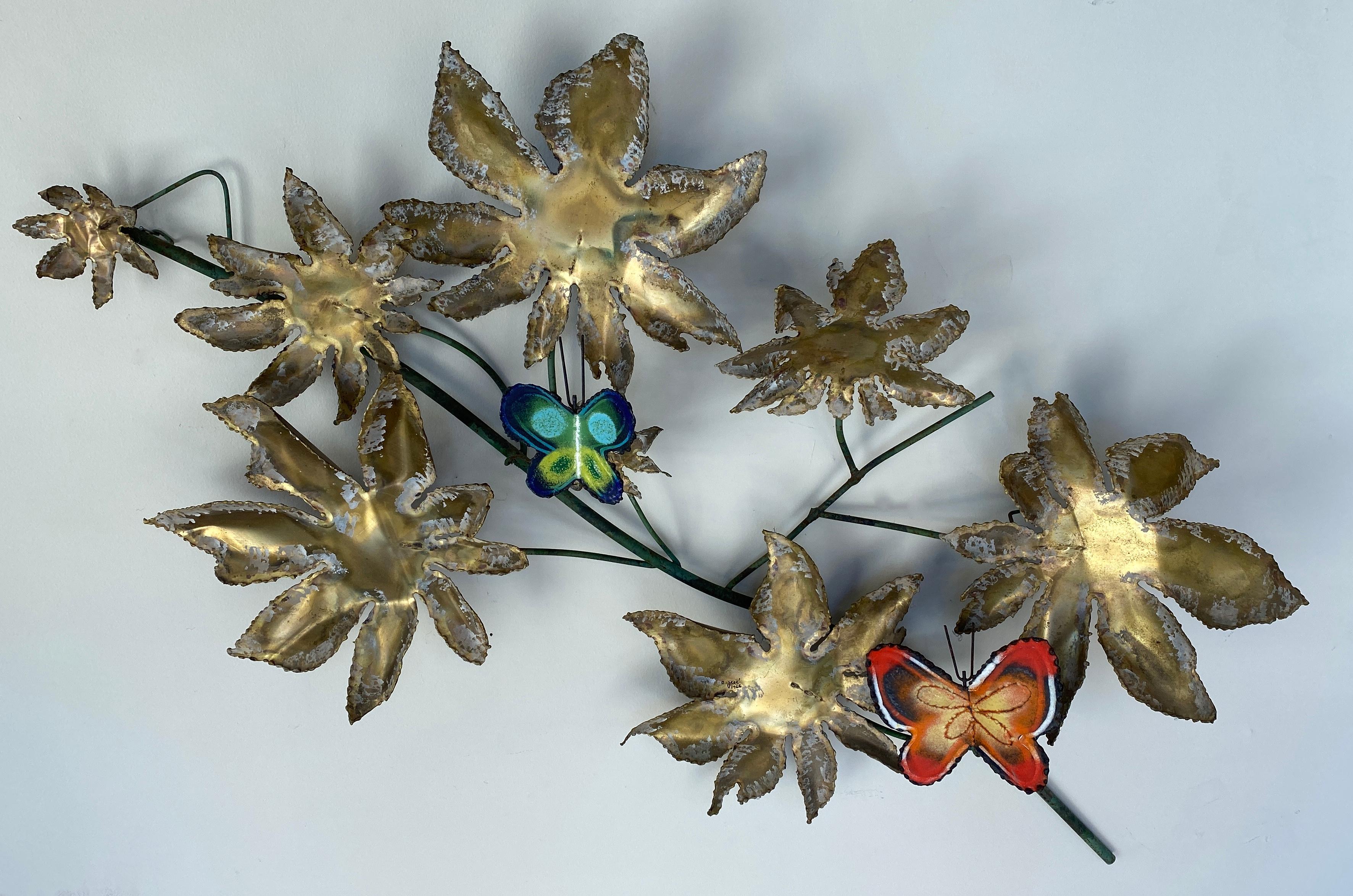 Mid-Century Modern Curtis Jeré Steel & Brass Butterfly Branch Wall Sculpture for Artisan House 1966