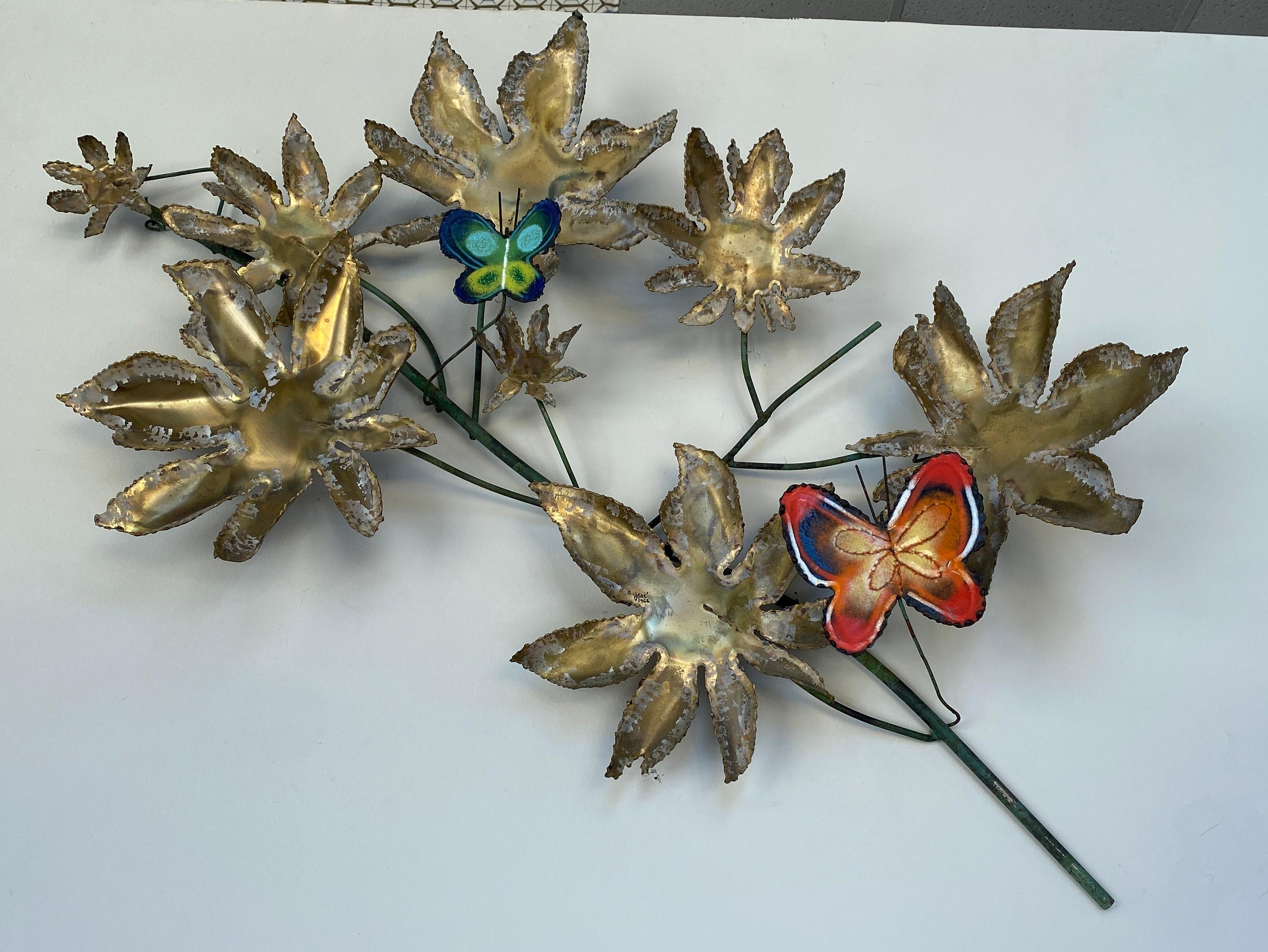 American Curtis Jeré Steel & Brass Butterfly Branch Wall Sculpture for Artisan House 1966