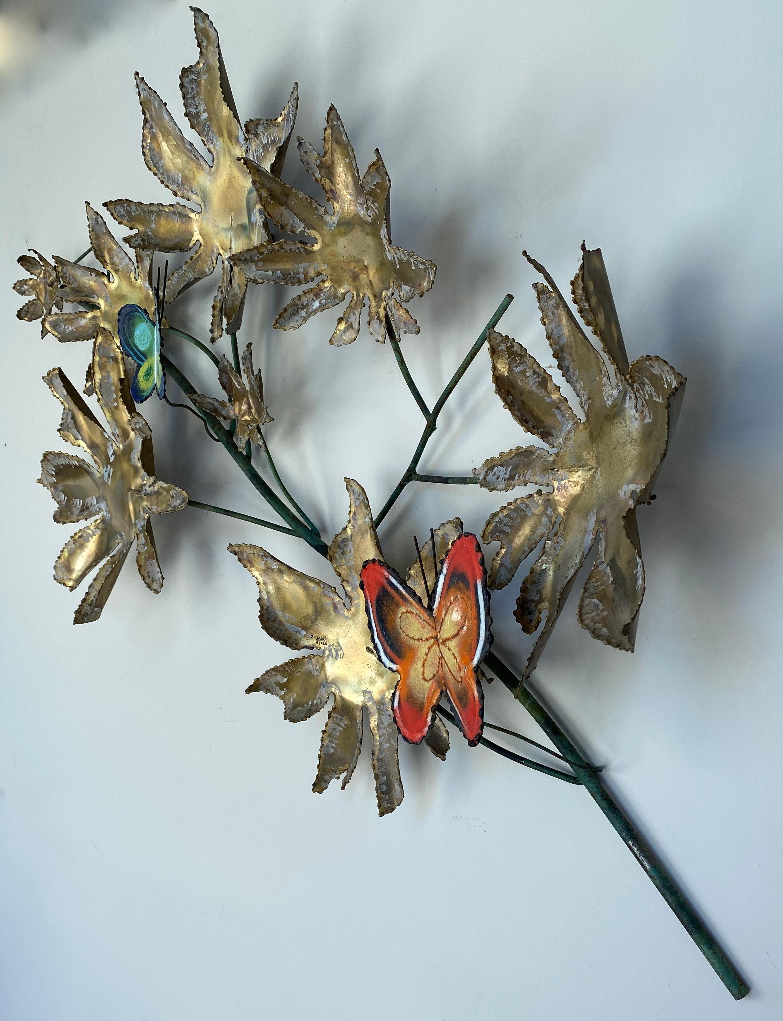 Curtis Jeré Steel & Brass Butterfly Branch Wall Sculpture for Artisan House 1966 In Good Condition In San Francisco, CA