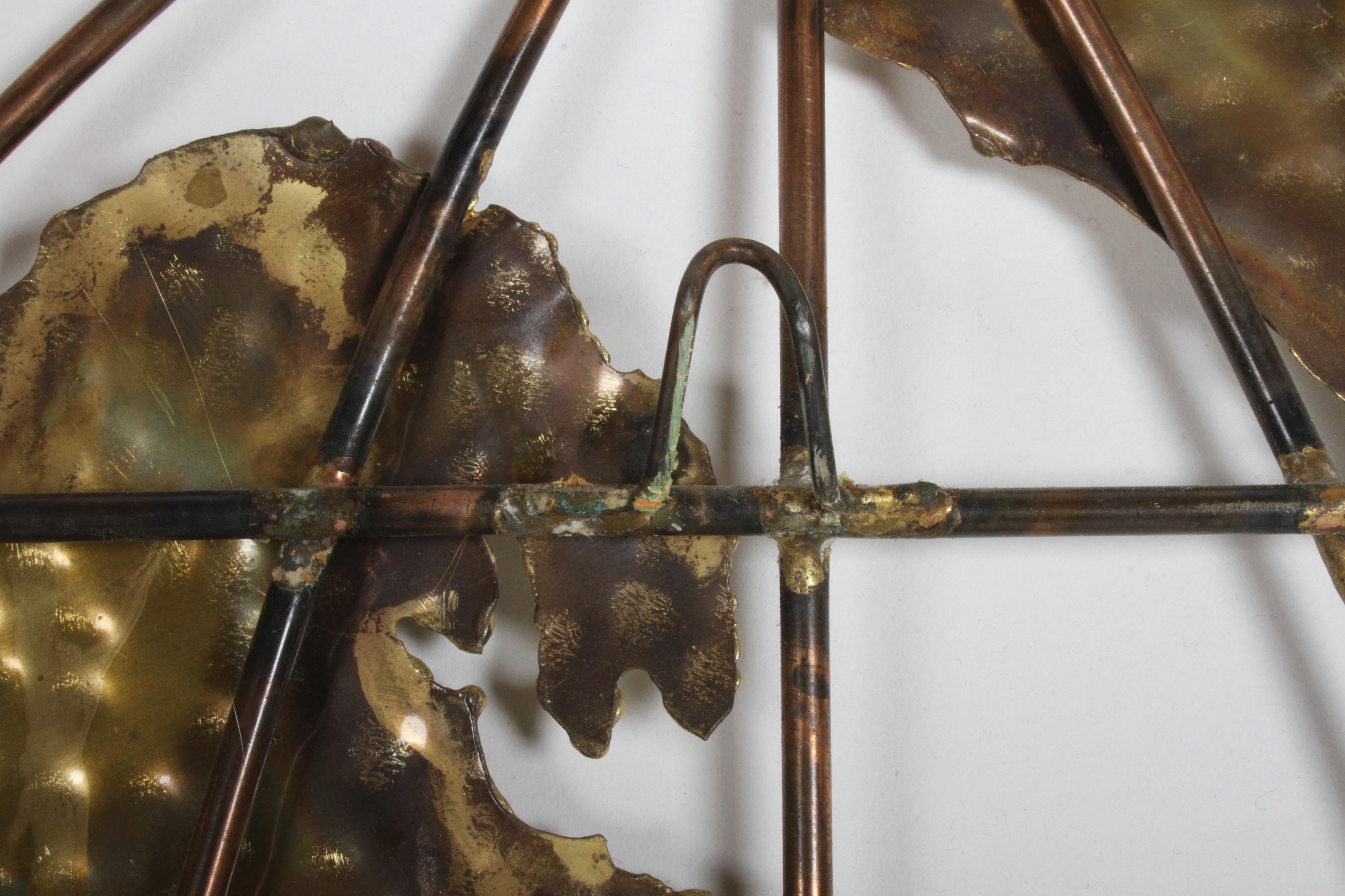 Curtis Jere Style Brass & Copper World Globe Map, Signed Faye 1