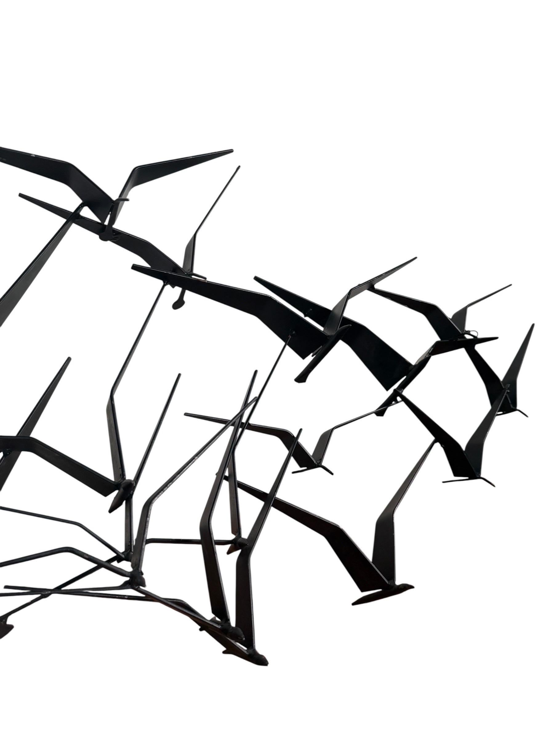 Curtis Jere Style Brutalist Birds in Flight Black Welded Metal Sculpture MCM For Sale 3