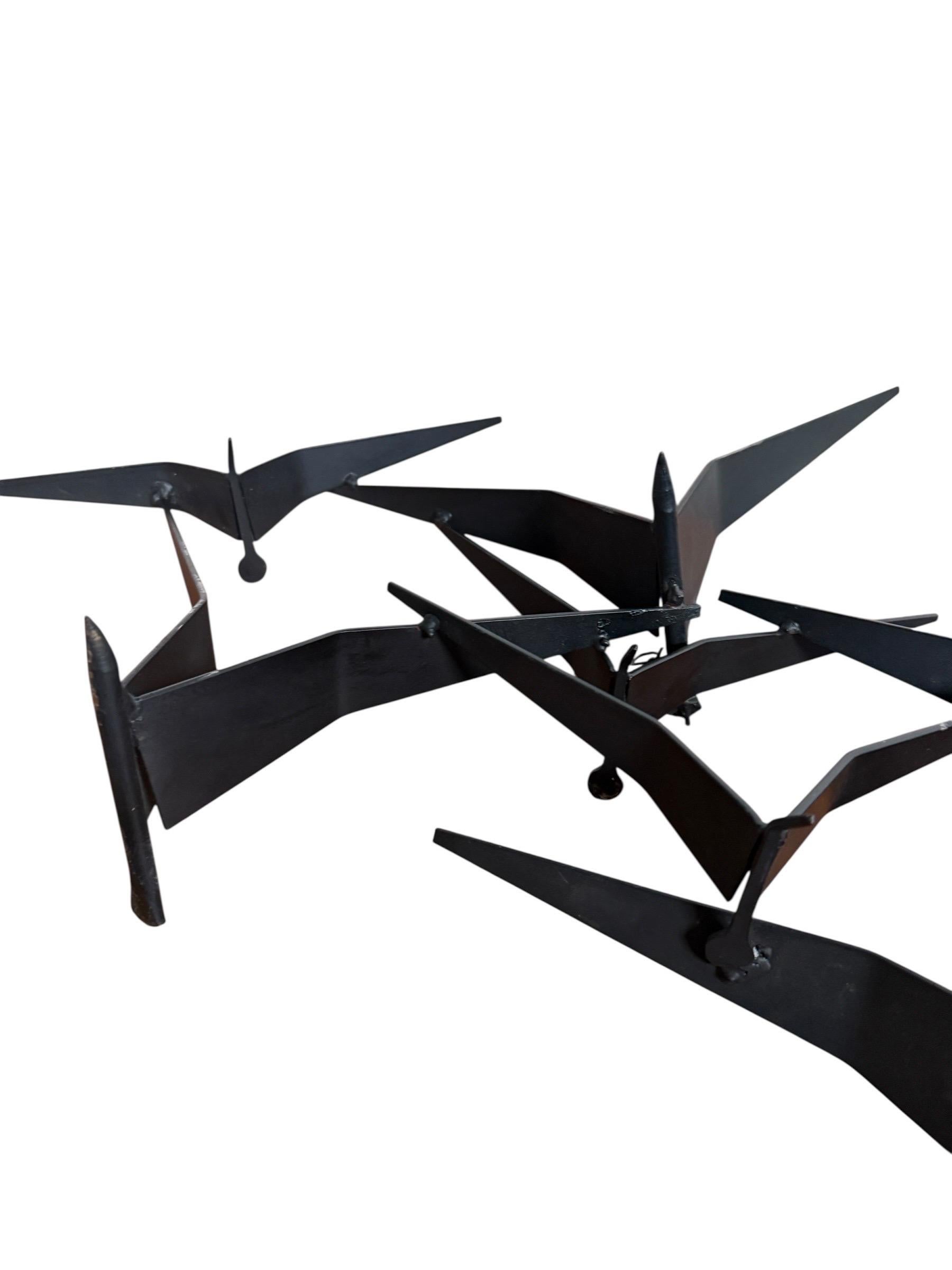 Curtis Jere Style Brutalist Birds in Flight Black Welded Metal Sculpture MCM For Sale 4