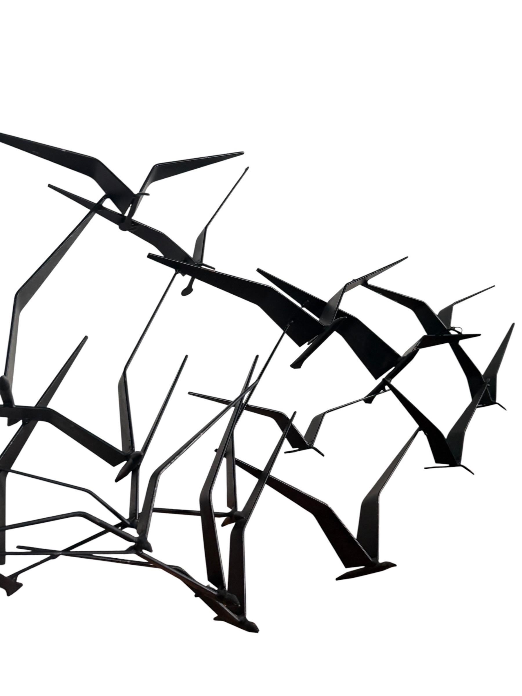 Curtis Jere Style Brutalist Birds in Flight Black Welded Metal Sculpture MCM For Sale 6