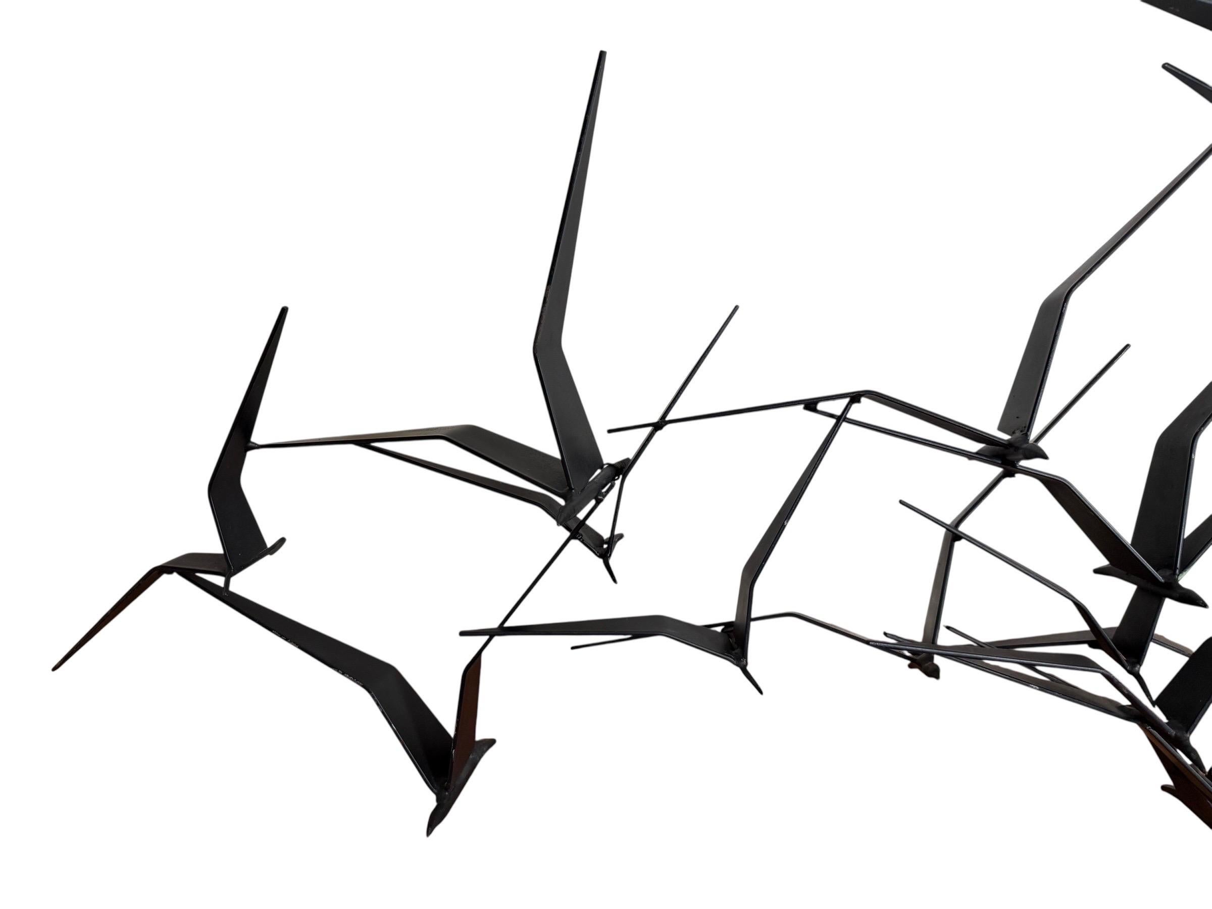 Curtis Jere Style Brutalist Birds in Flight Black Welded Metal Sculpture MCM In Good Condition For Sale In Rochester, NY