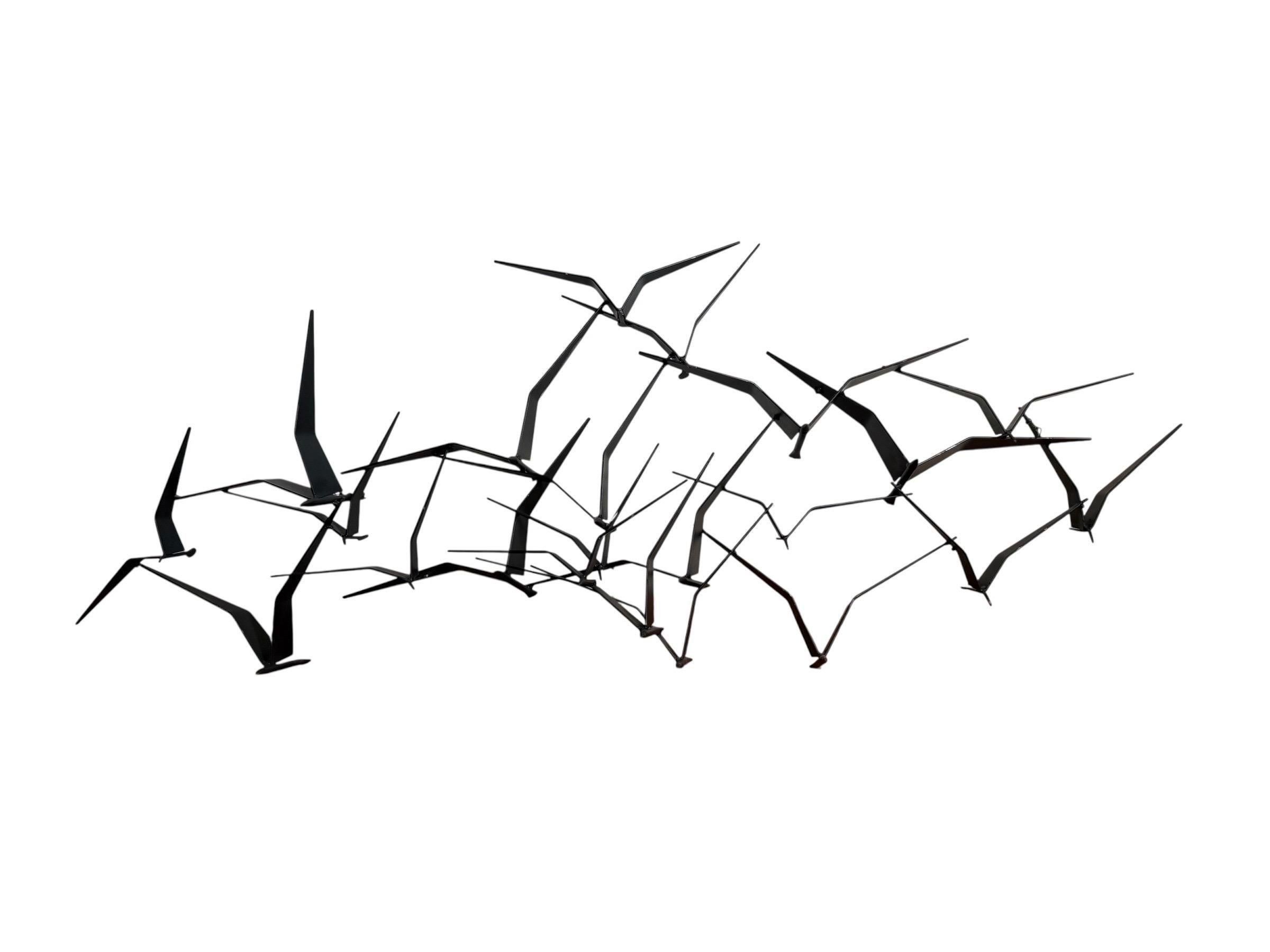 Mid-20th Century Curtis Jere Style Brutalist Birds in Flight Black Welded Metal Sculpture MCM For Sale