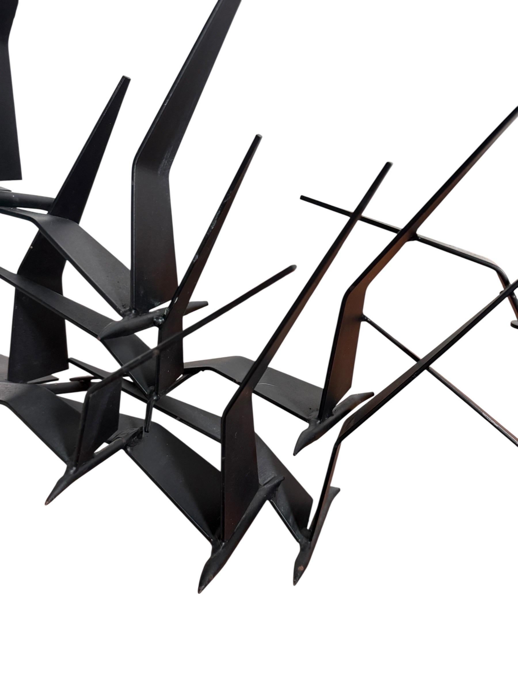 Curtis Jere Style Brutalist Birds in Flight Black Welded Metal Sculpture MCM For Sale 2