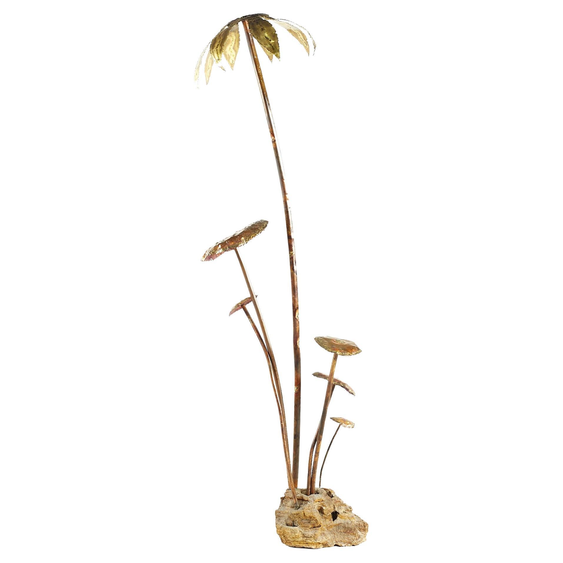 Curtis Jere Style Mid Century Brass Palm Tree with Mushrooms