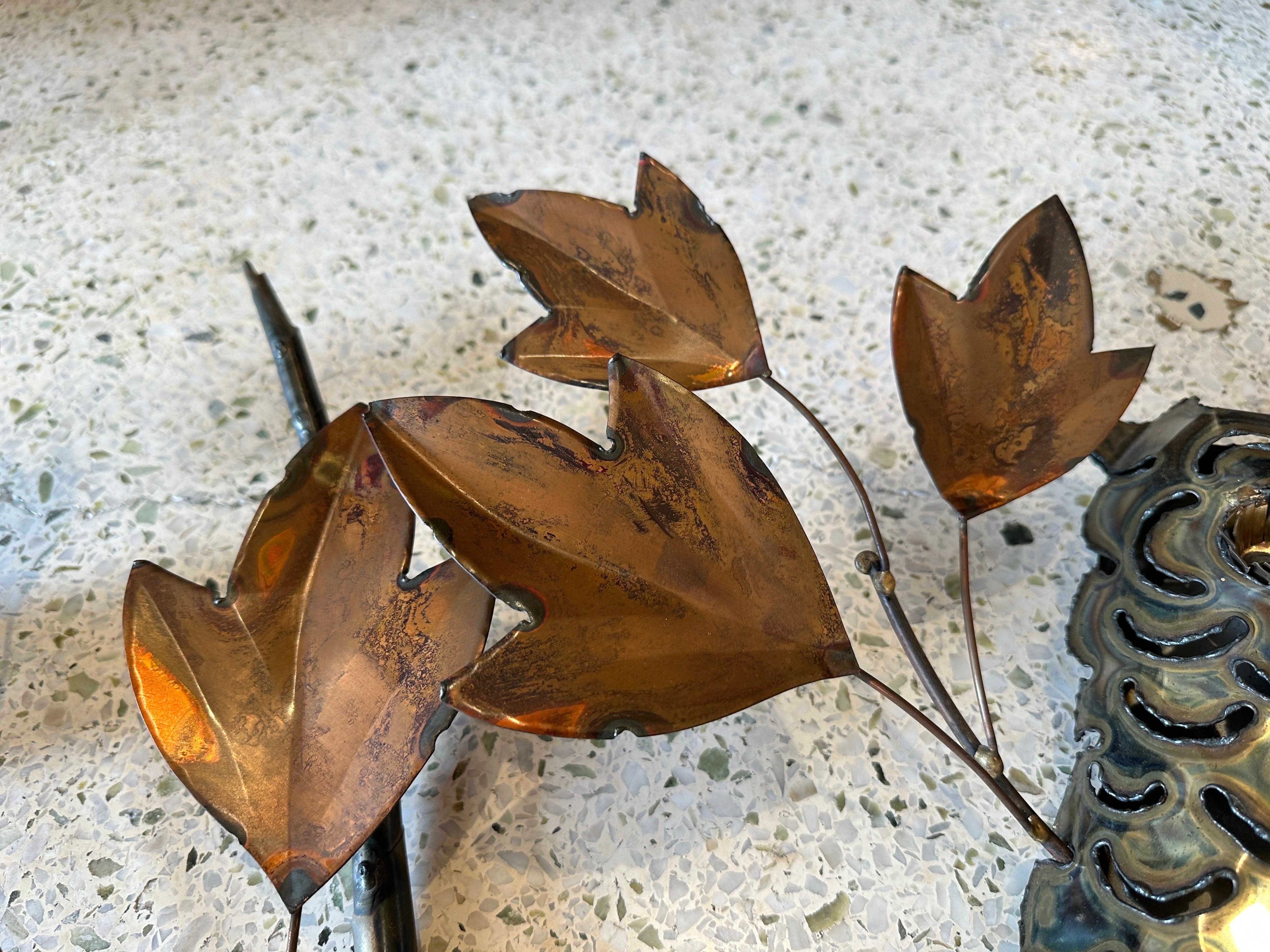 Curtis Jere Style Mixed-Metal Owl Wall Art/ Sculpture In Good Condition For Sale In East Hampton, NY