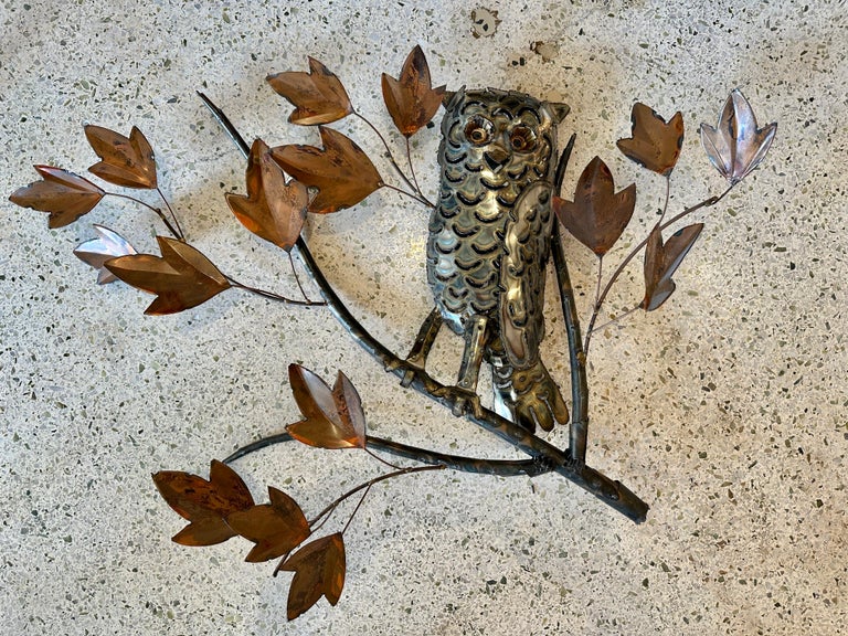 Curtis Jere Style MixedMetal Owl Wall Art/ Sculpture For Sale at 1stDibs