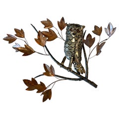 Art mural/ Sculpture de hibou aux métaux mélangés de style Curtis Jere