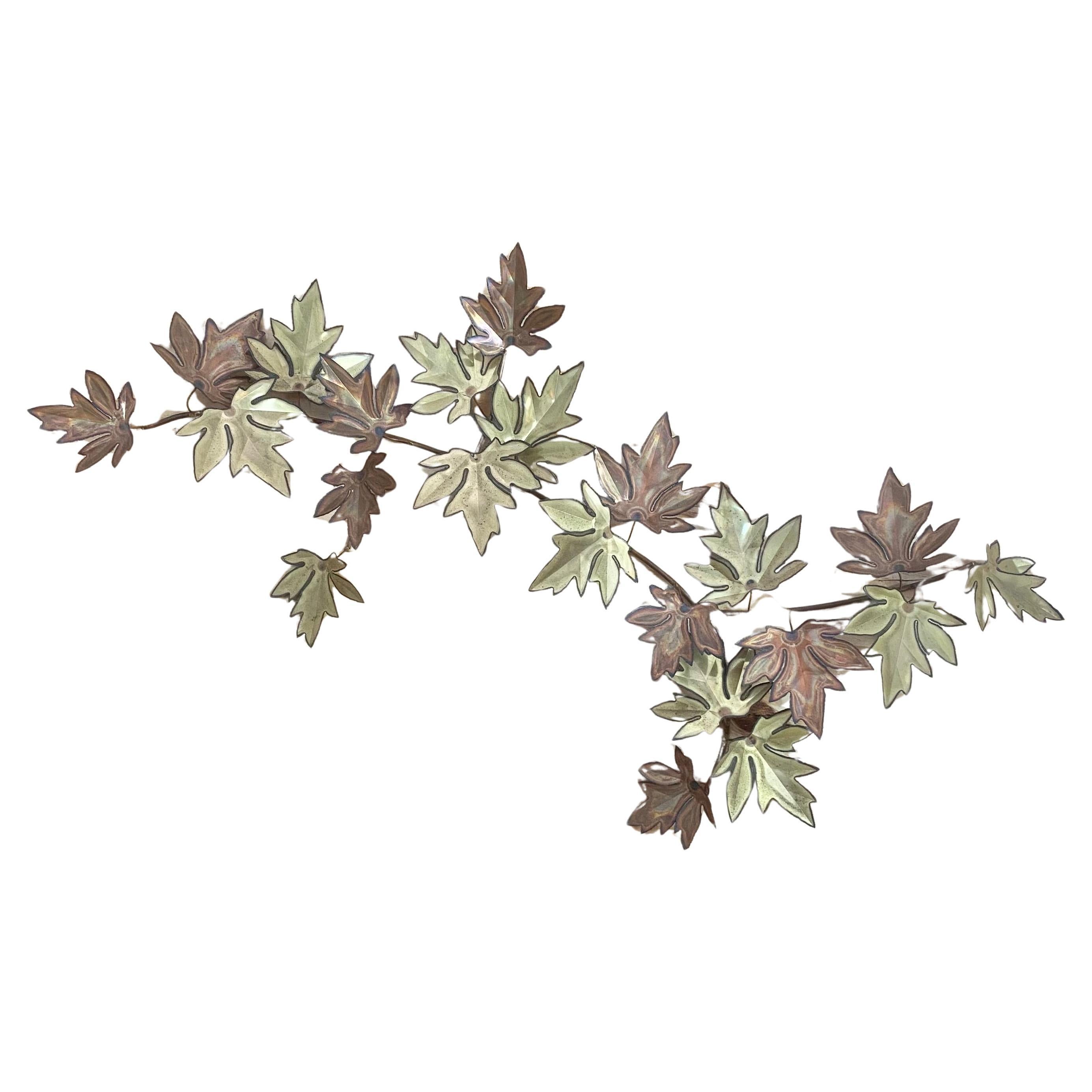 Curtis Jeré-style Signed Copper & Brass Leaves Sculpture