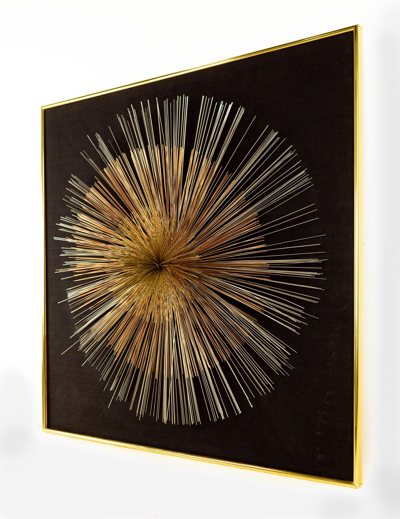 Mid-Century Modern Curtis Jere Sunburst Pom Mixed Metal Wire Mid Century Wall Sculpture