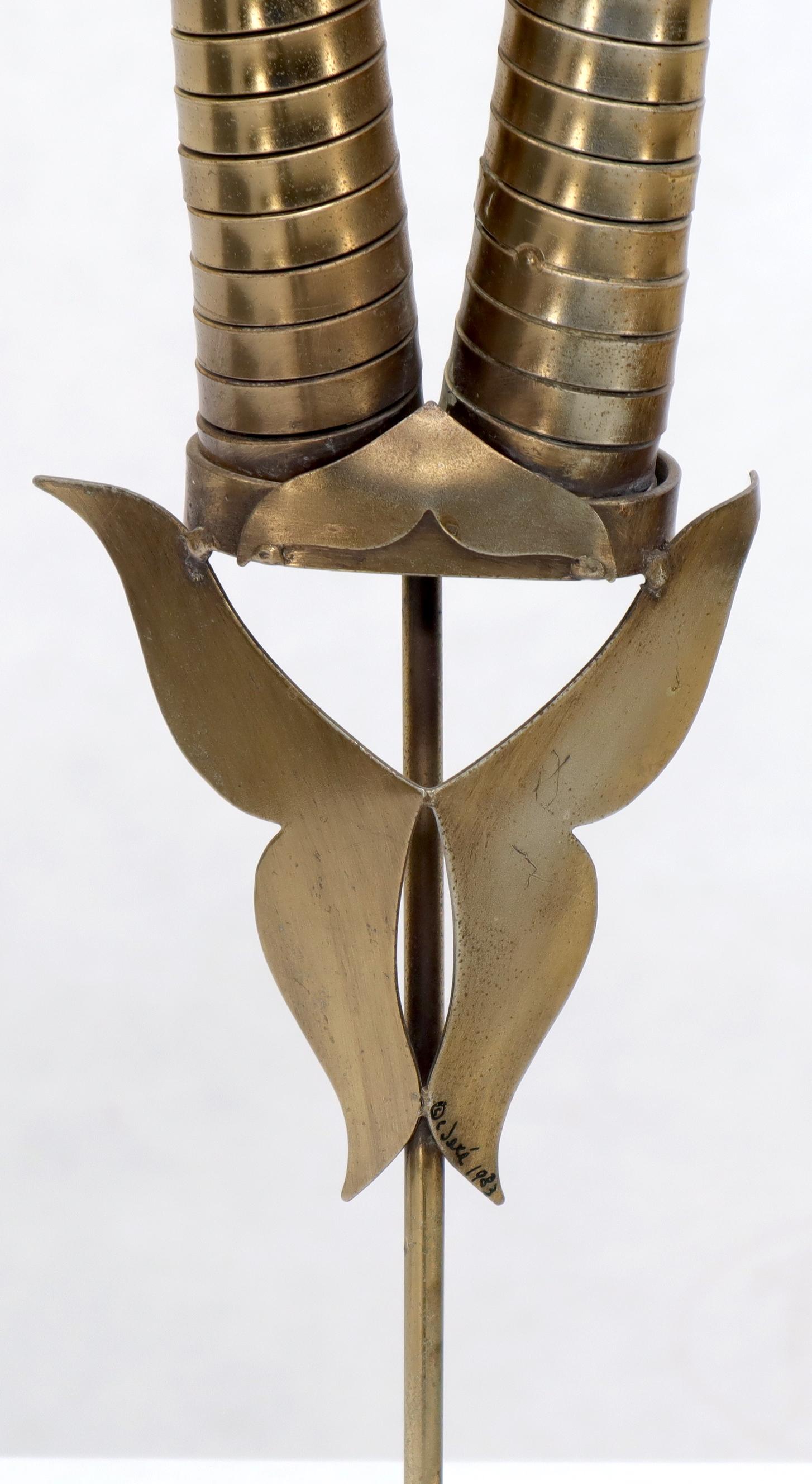 Mid-Century Modern Curtis Jere Tall Gazelle Horns Sculpture on Half Sphere Shape Marble Base For Sale