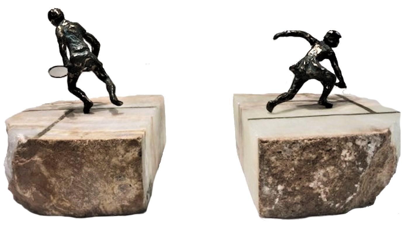 Curtis Jeré, Tennis Match, Bronze and Onyx Bookends, USA, circa 1976 1