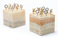 Curtis Jere Tic - Tac - Toe Onyx and Metal Sculptures or Bookends