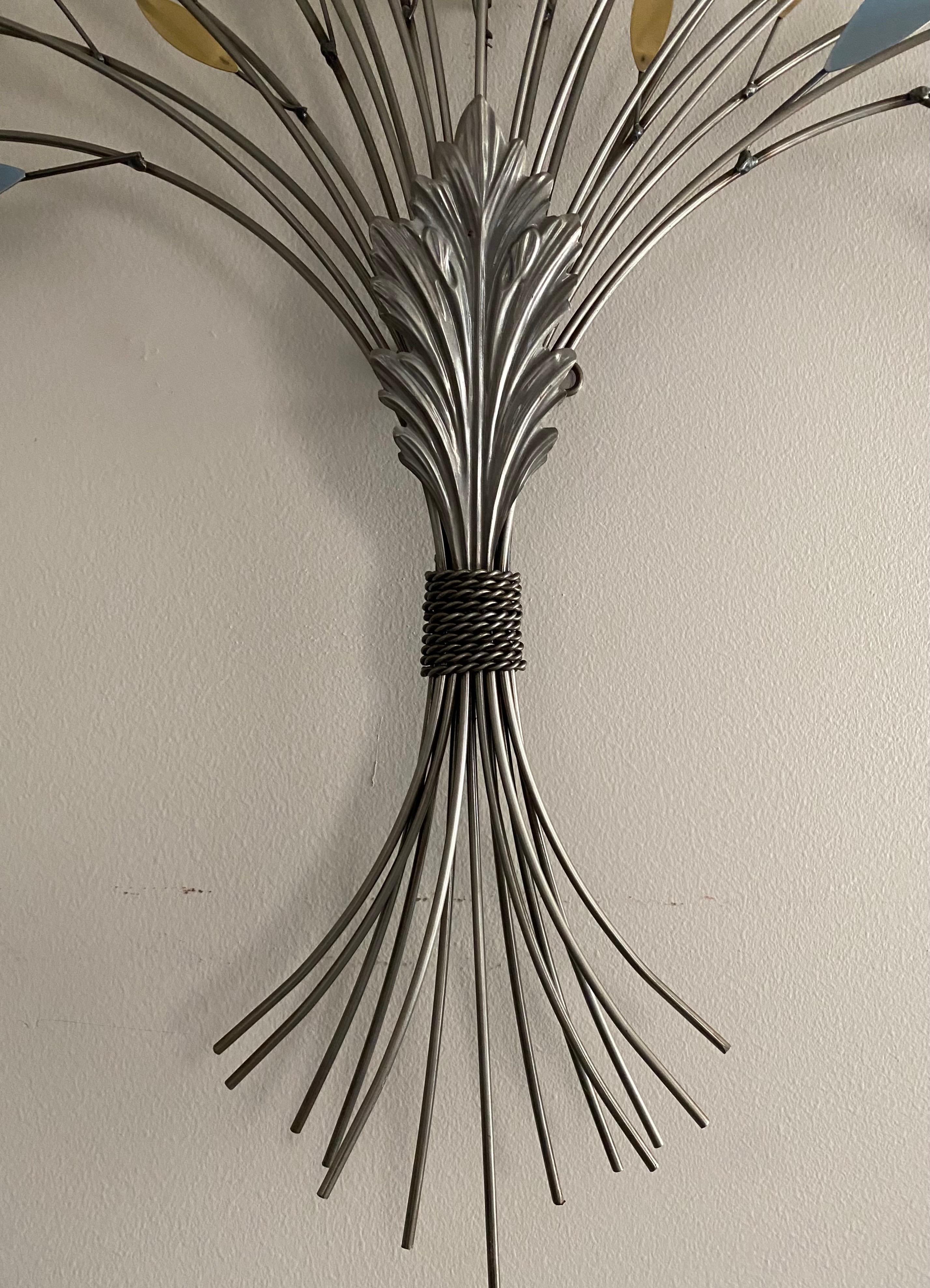 Mid-Century Modern Curtis Jere Tree Branch Chrome and Brass Sculptural Metal Wall Sculpture, 1990s For Sale