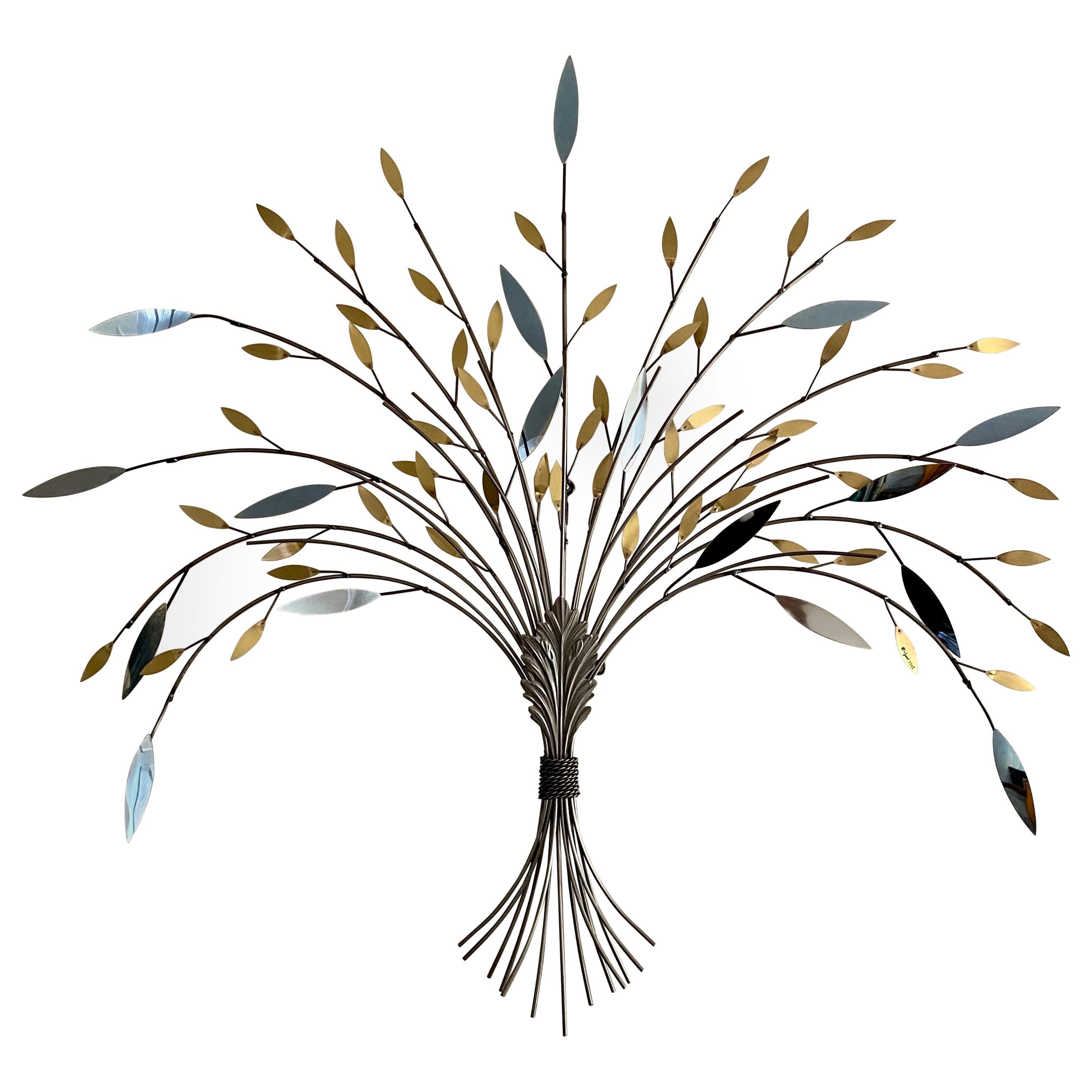 Curtis Jere Tree Branch Chrome and Brass Sculptural Metal Wall Sculpture, 1990s For Sale